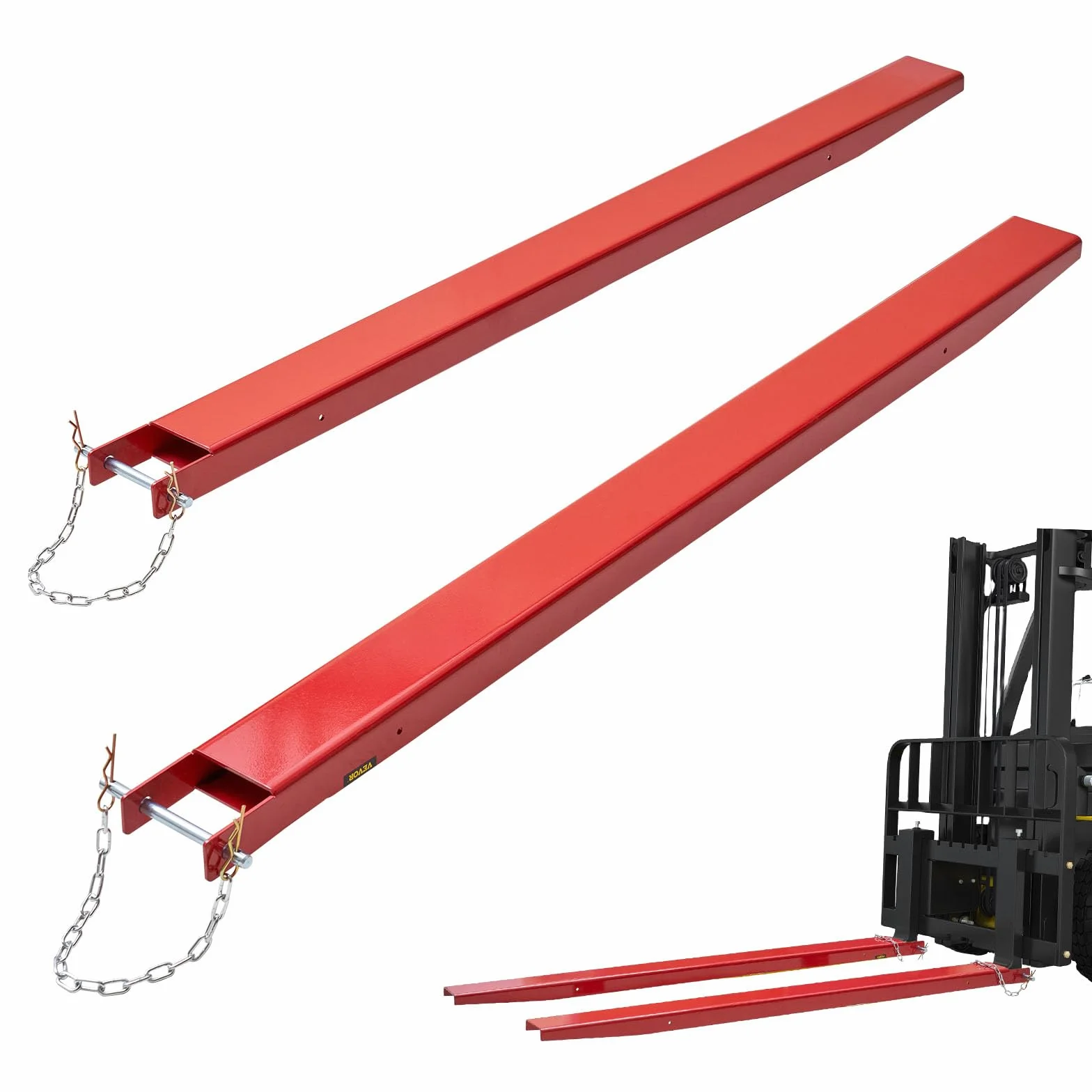 VEVOR Abrazadera de Horquillas de Tractor 1840x115mm 1 Par de Acero al Carbono Abrazadera en Horquillas de Paletas Carga 1815T con Pasadores para Mover y Transportar Cargas Pesadas y Voluminosas, Rojo