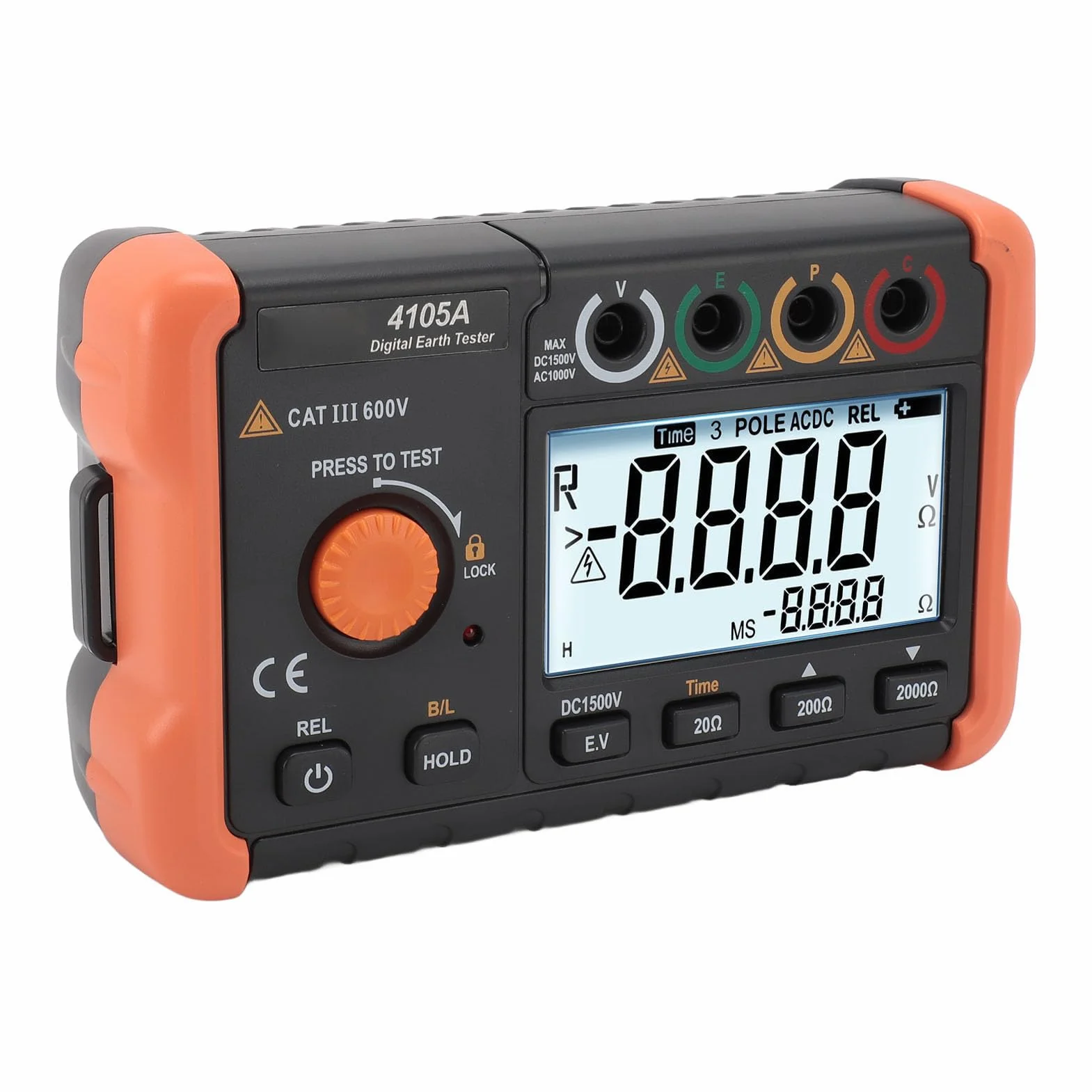 Medidor de Resistencia a Tierra, Probador de Resistencia Digital Medidor de Voltaje Multifuncional para Mantenimiento Eléctrico con Pantalla LCD Retroiluminada Diseño Pequeño y