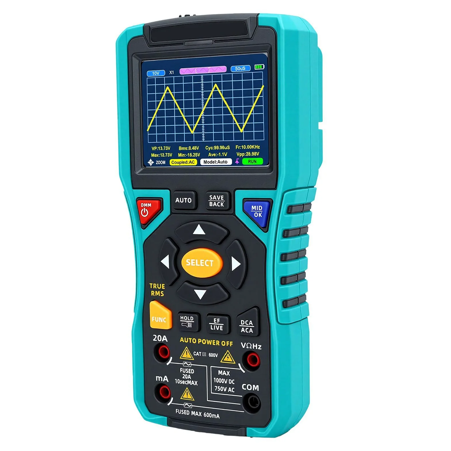 Zunate Osciloscopio de Mano Multímetro de Osciloscopio Digital Portátil de 3,2 Pulgadas Rango Automático con Batería de 2500 MAh para Pruebas de Circuitos de Electricistas y Reparaciones de Campo