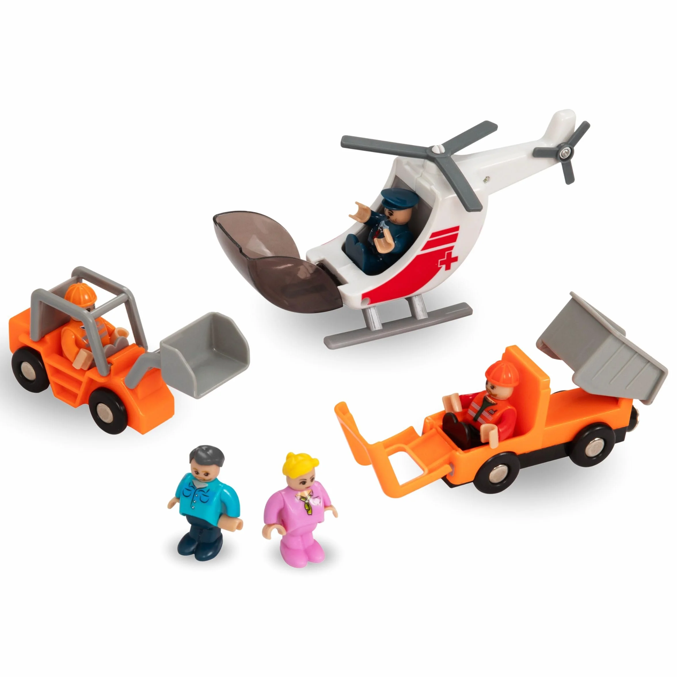 Mamabrum Tren Eléctrico de Madera Set Ciudad con Aeropuerto Grúa Giratoria Pista Compatible Lego Duplo Juguete Educativo