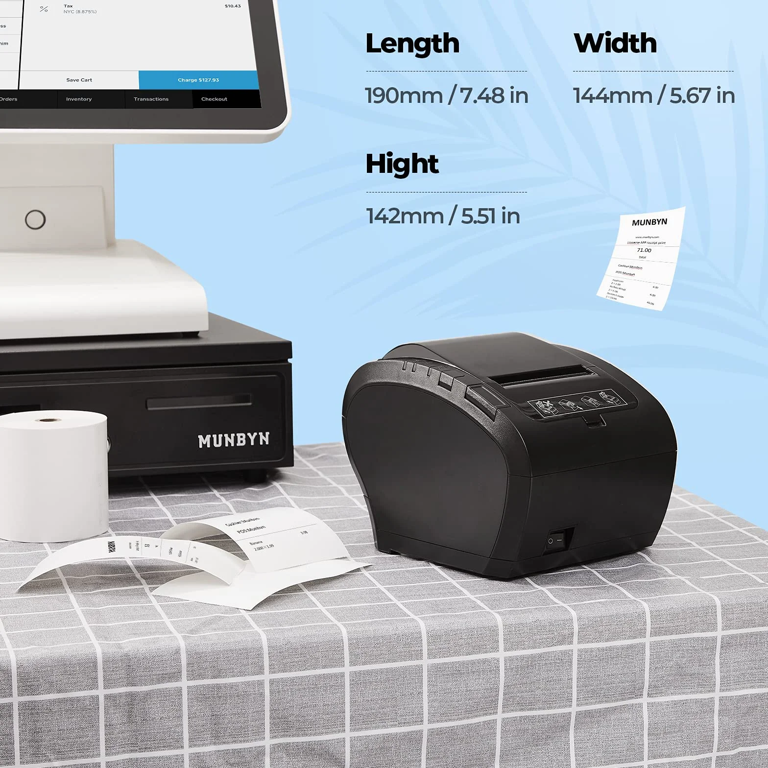MUNBYN WiFi Impresora termica, Impresora de Ticket, Térmica WiFi, Impresora de Recibos 80mm, Ticketera Velocidad 300mm/s ESC/POS Compatible con Mac/Android/Windows-Negro