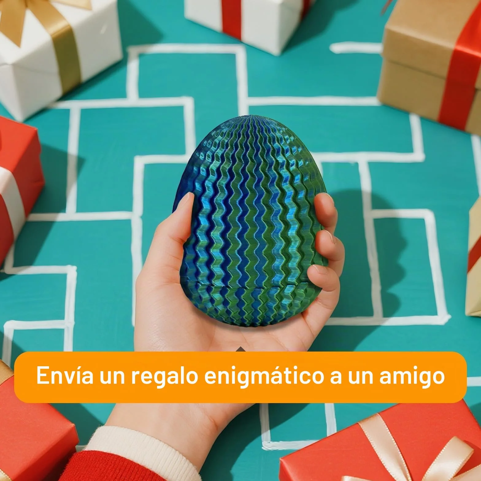 Caja Misteriosa Enigma Laberinto Ovalado Impresa 3D Azul-Verde Compartimento Secreto Cilindro Código Entrenamiento Concentración