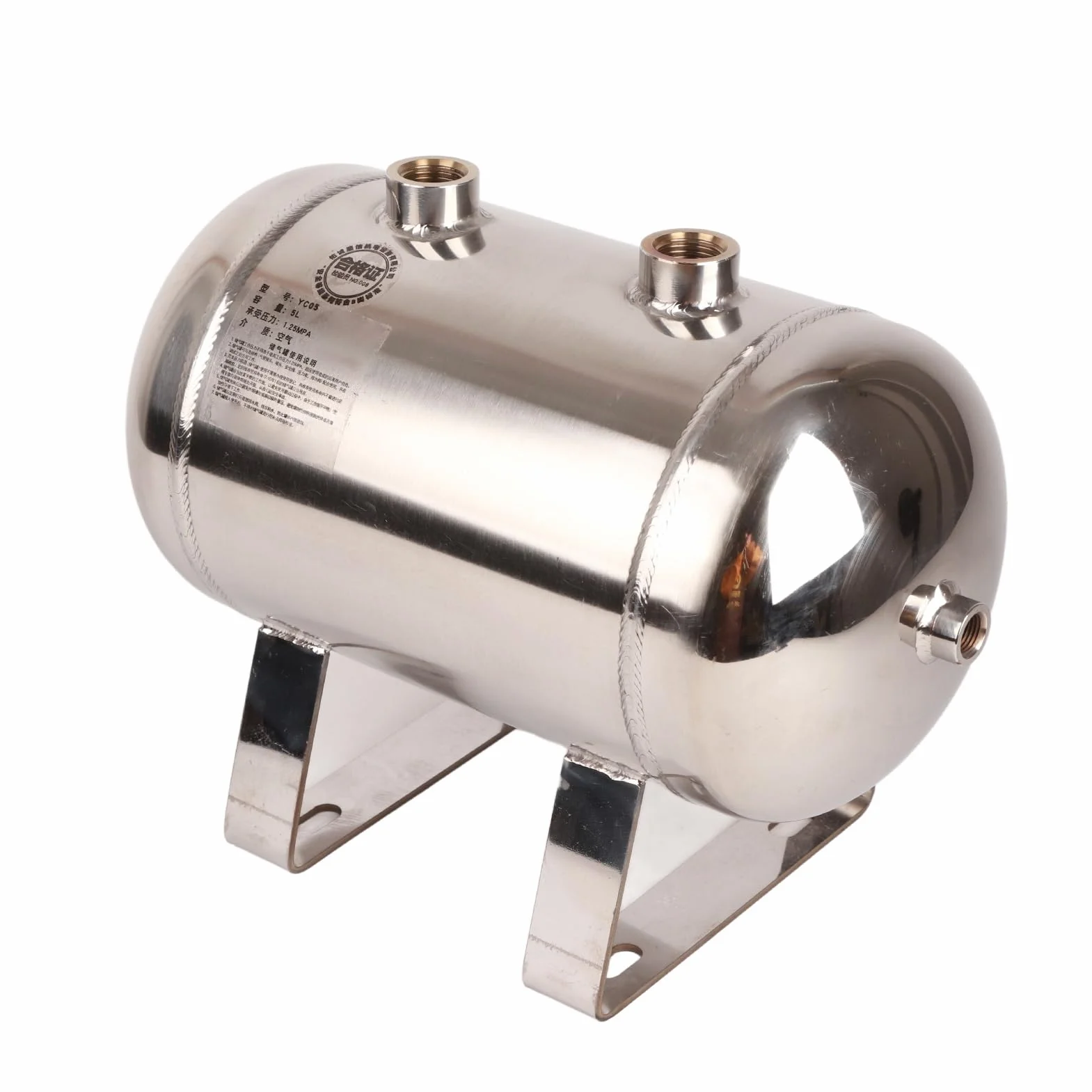 Tanque de Almacenamiento de Gas de Acero de 5 Litros Depósito de Aire Contenedor de 4 Puertos de Acero Inoxidable 304 con Alta Presión 1/4NPT para Uso Industrial Médico y