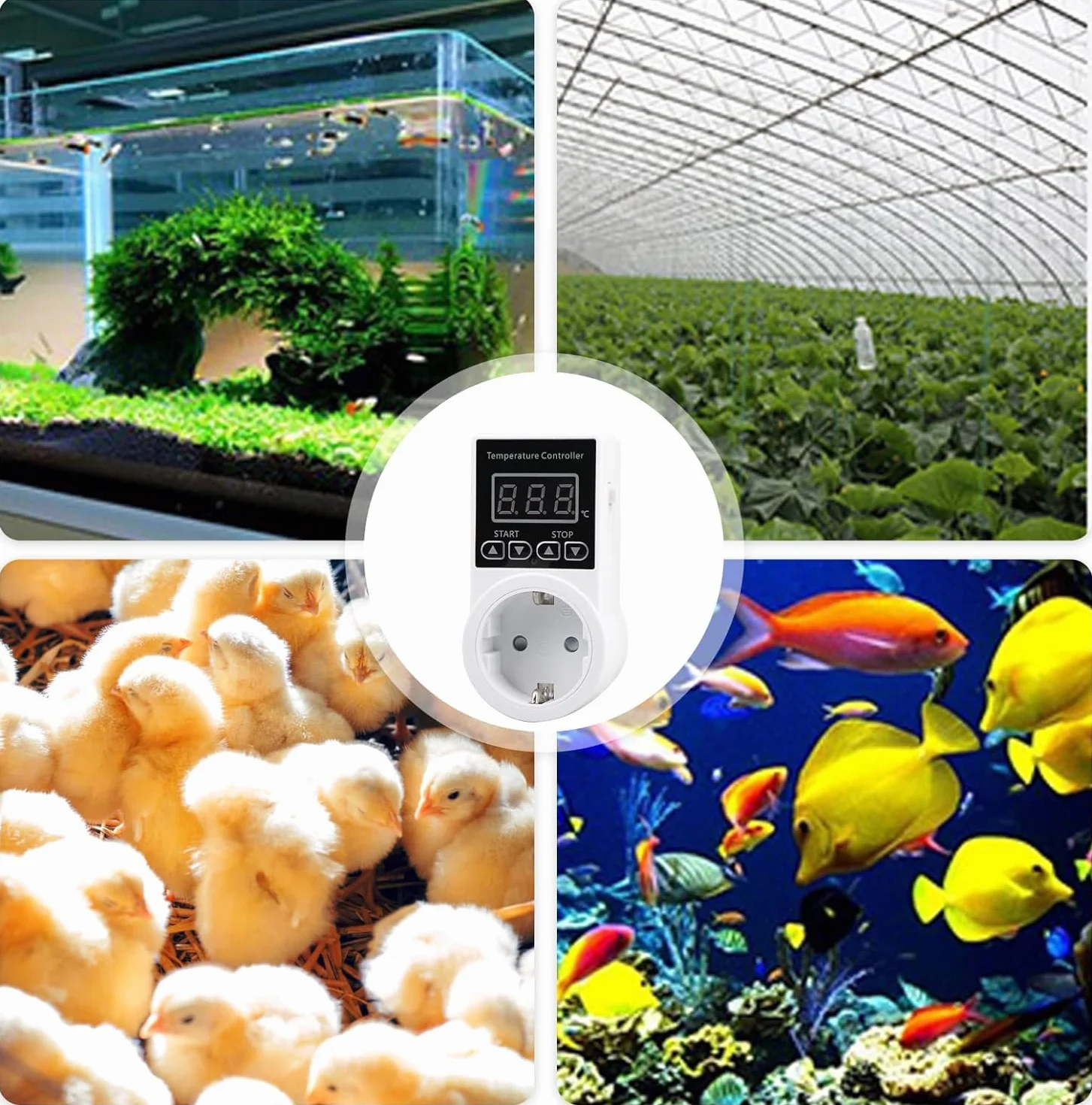 Enchufe termostático con sonda, regulador de temperatura digital LCD para frigorífico, invernadero, acuario