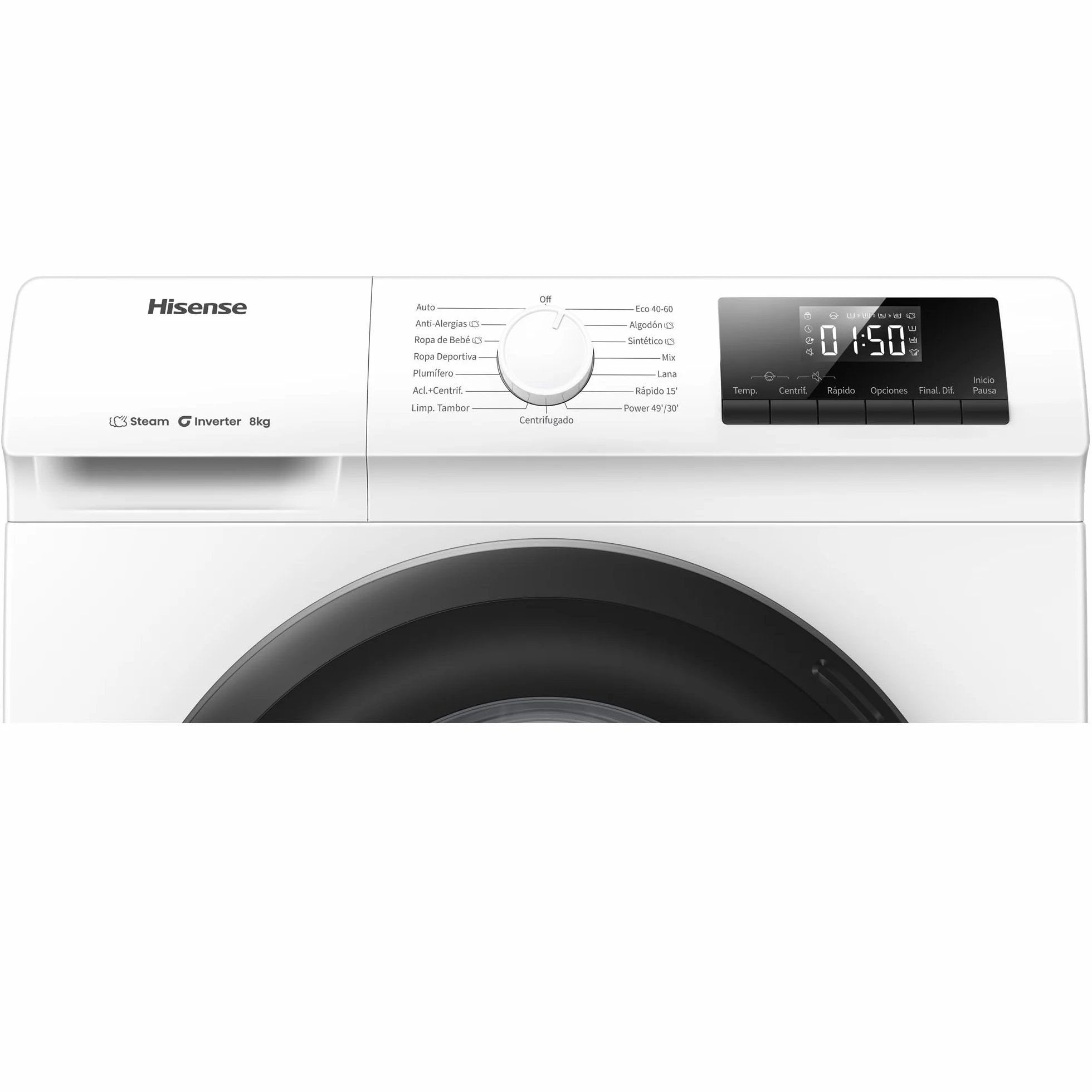 Hisense Lavadora 8 Kg 1400 rpm Clase A 85x60 cm Blanco Vapor 99,9% Inverter