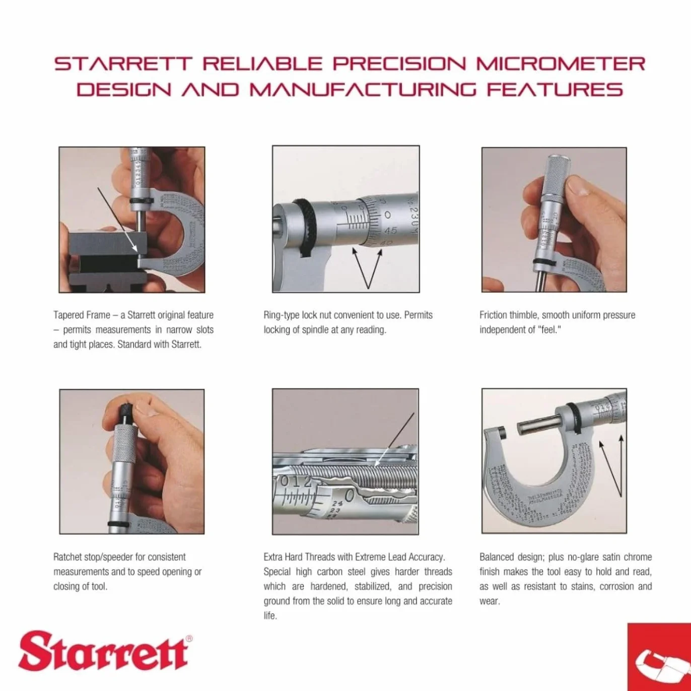 Starrett V436.2MXRL-25 - micrómetro exterior, 0 - 25 mm Graduación 0,001 mm