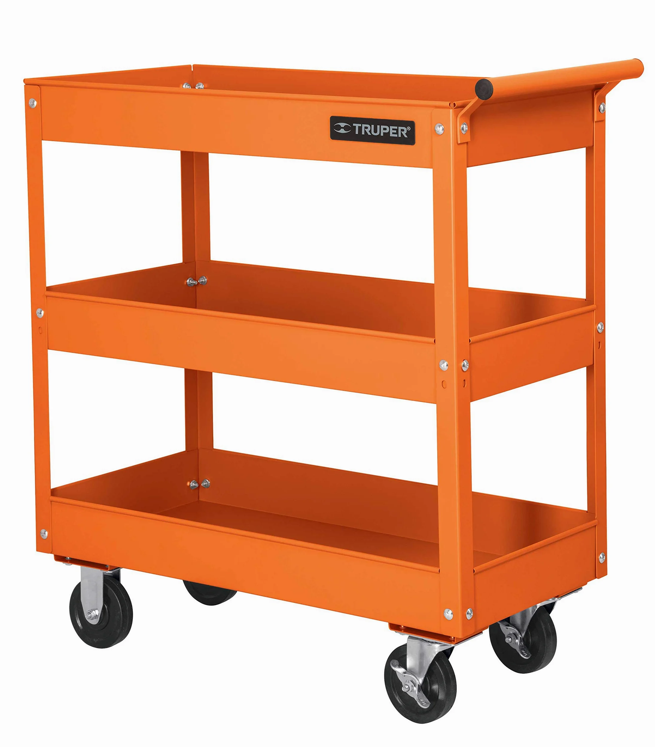 Carro de servicio Truper 3 estantes, neumático, 33.95 lbs, naranja, acero aleado, interior