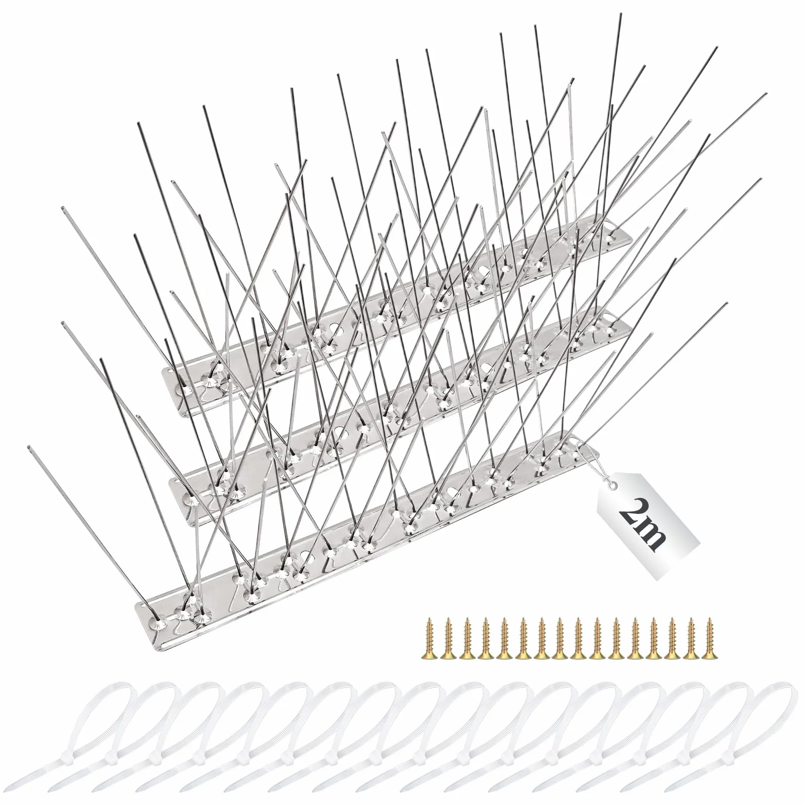 Pinchos Antipalomas 2 Metros Acero Inoxidable, Anti Gatos con Tornillos y Bridas, Ahuyentador de Pájaros para Balcón Jardín