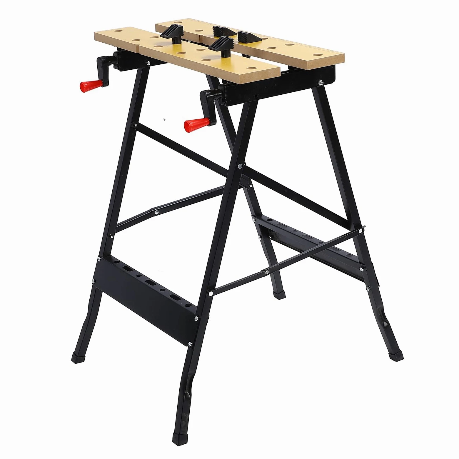 Mesa de Trabajo Plegable, Marco de Acero con Mordazas de MDF, Banco de Trabajo Portátil para Taller, Carga de 220 LB, Superficie de Sujeción Ajustable para Talleres, Reparación, Pintura,