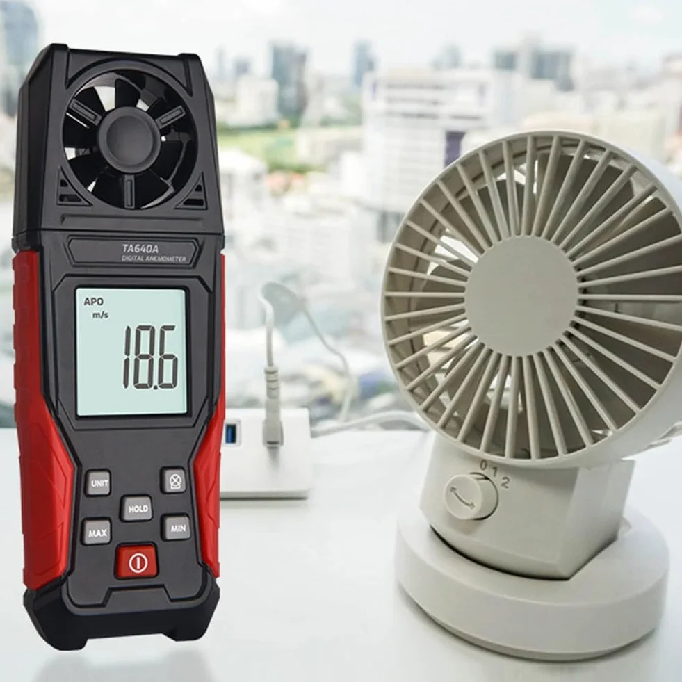 Anemómetro digital de mano medidor velocidad del aire 0,1-30 m/s temperatura 5 unidades m/s km/h ft/m mph retención datos apagado