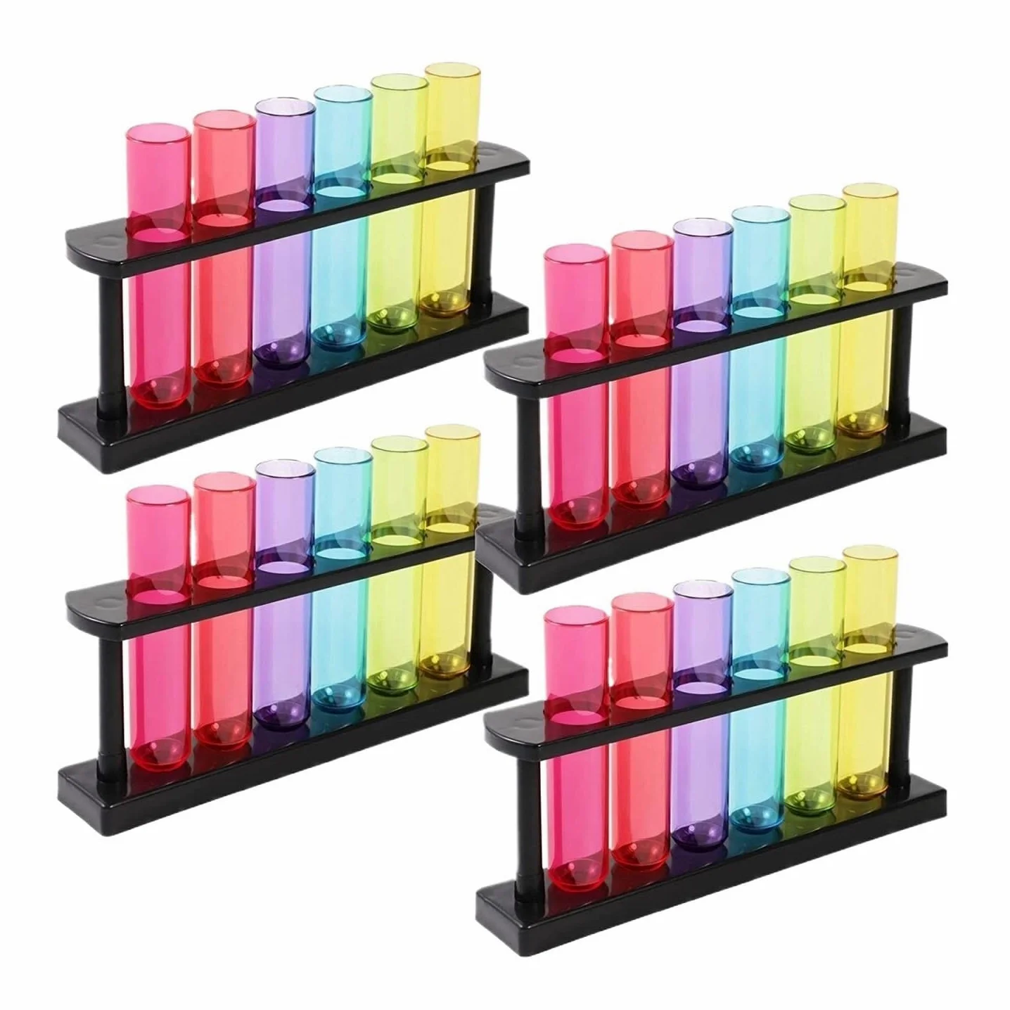 Soporte de Laboratorio Paquete de 4 Tubos ensayo plástico con Soporte for Fiestas, propagación Plantas y for Vasos chupito for Ciencia Gradilla para Tubos