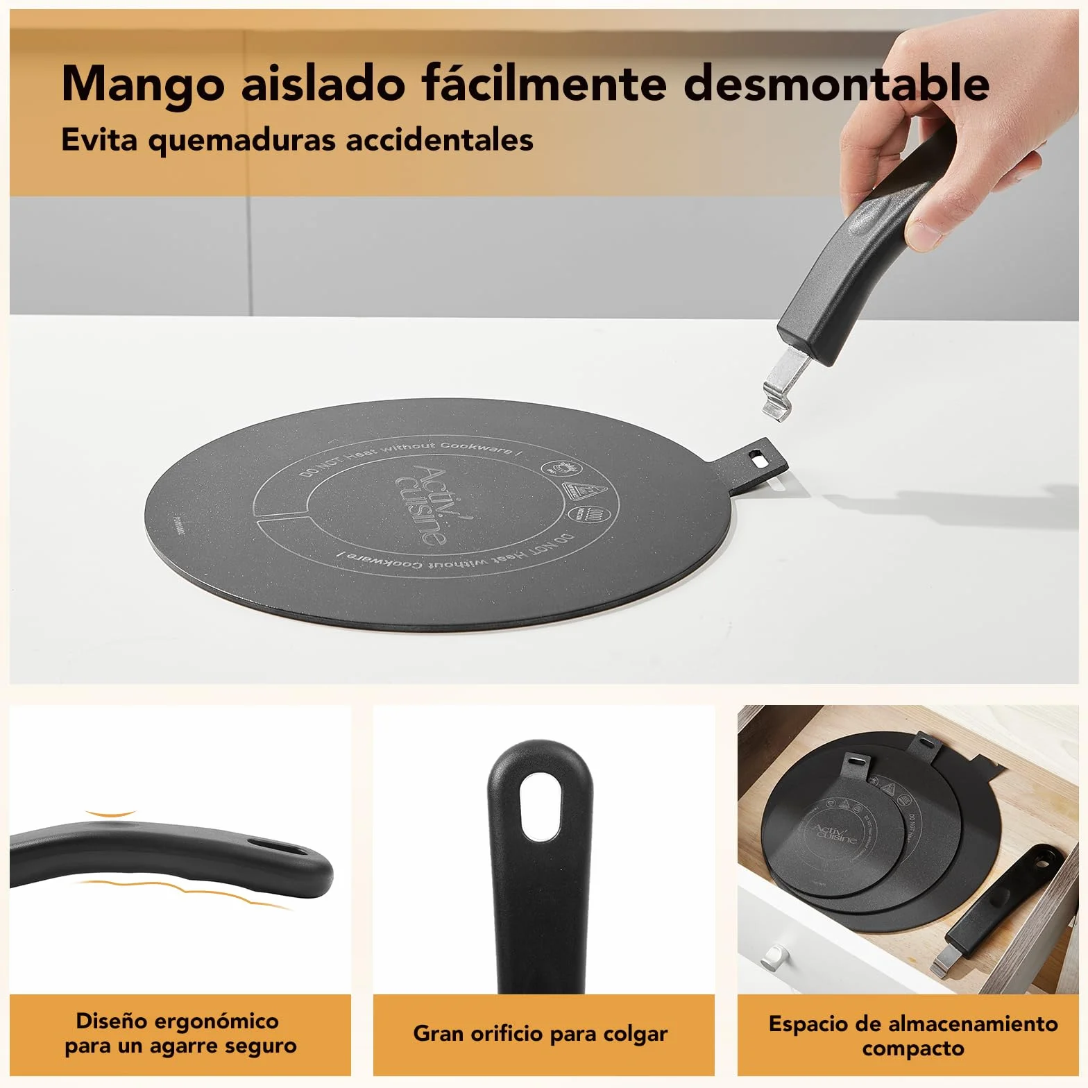 ACTIV CUISINE Adaptador de inducción disco placa 14 cm acero inoxidable difusor calor Moka Negro