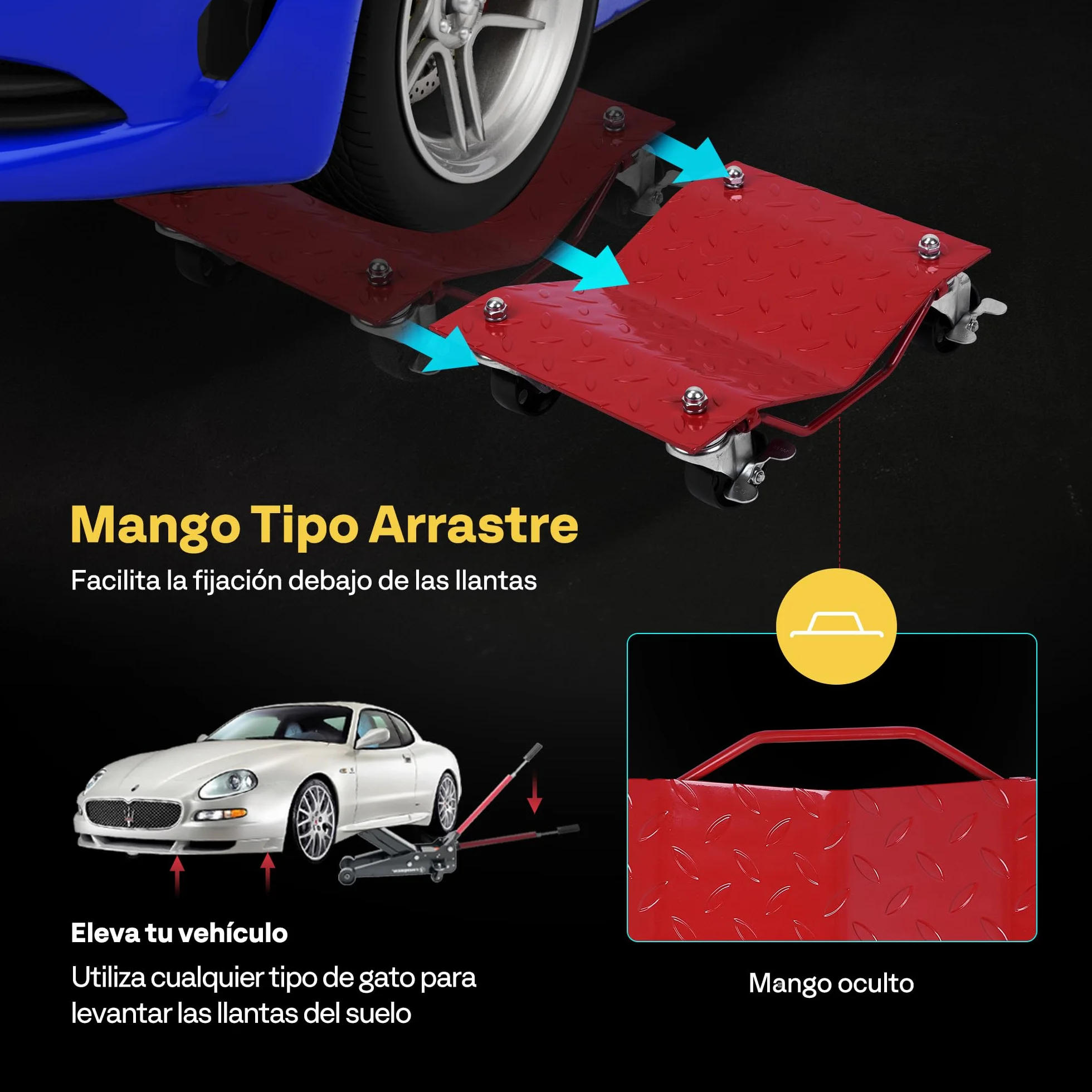 VIVOHOME Carro de Manipulación de Coches 4 Piezas 680kg Capacidad Carga 2720kg en Total para Mover Coches Camiones y Motocicletas Rojo