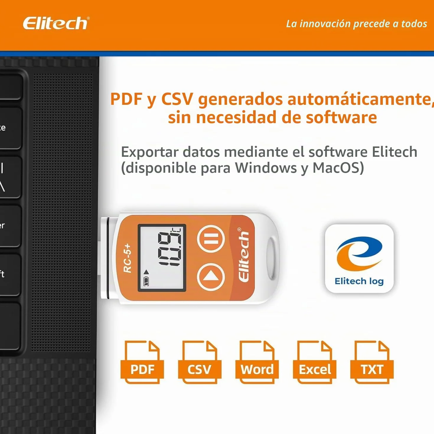 Elitech RC-5+TE Registrador de Datos de Temperatura USB, Alta Precisión, 32000 Puntos, PDF&CSV