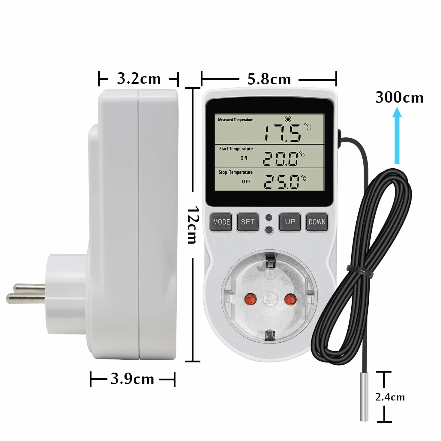 Enchufe Termostato Digital KT3100 Controlador Temperatura Acuario 230V 16A Sensor 3m