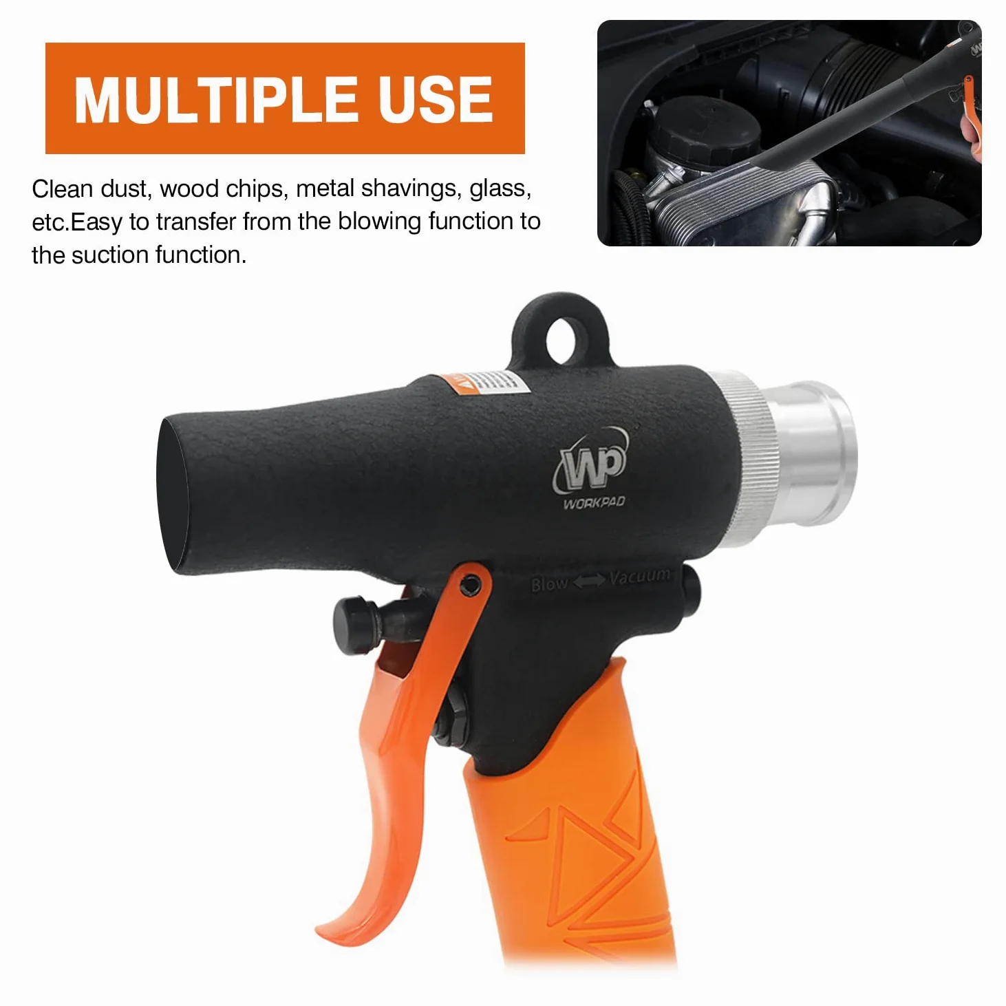 Pistola de plumero de aire, WP WORKPAD de soplado/succión Pistola de soplado de polvo de doble propósito Herramienta de limpieza neumática con diferentes accesorios de boquilla