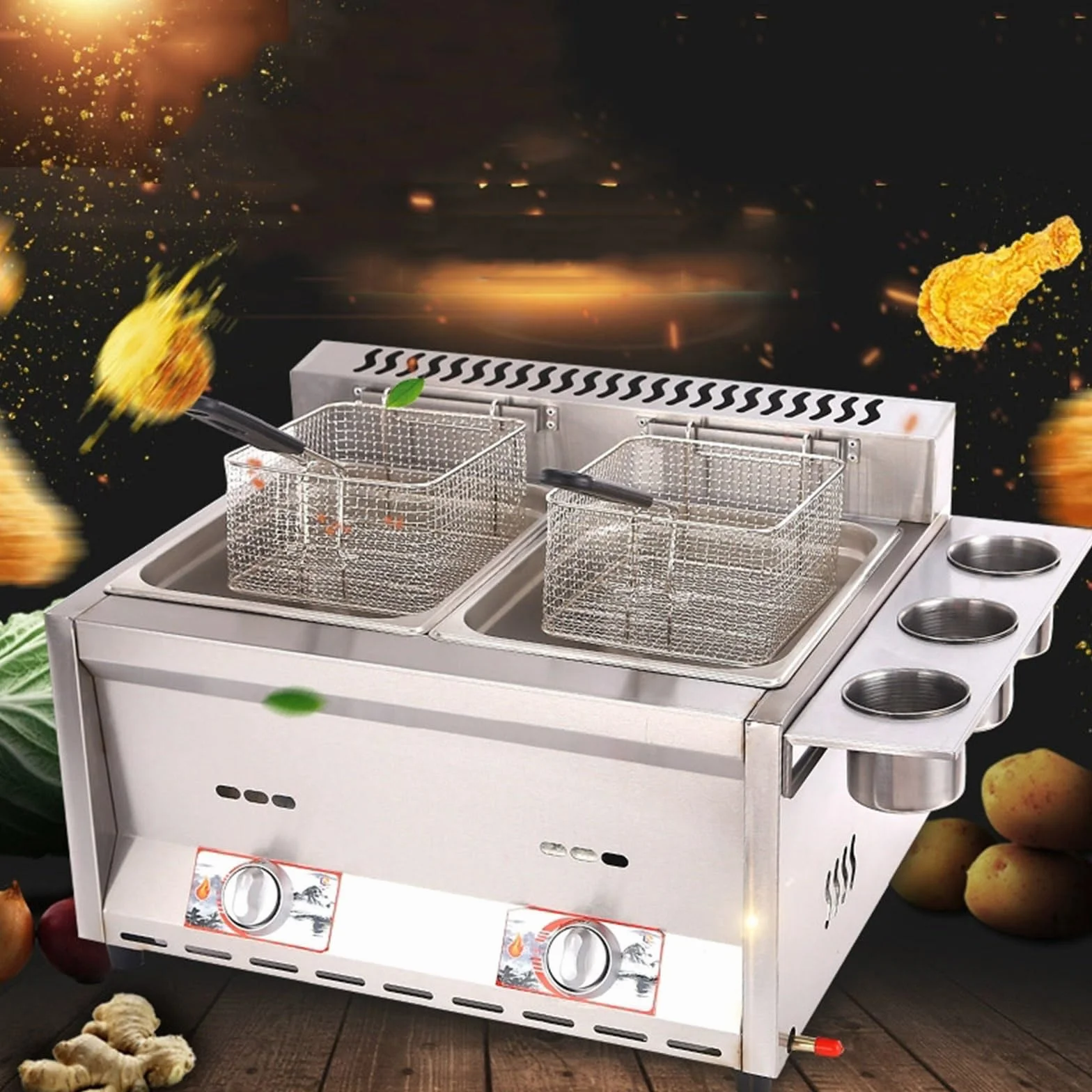 Generic Freidora con chip de gas, 16 L, acero inoxidable, de grado alimenticio, encendido electrónico, antideslizante, ahorro de energía, fácil limpieza, TE-5641