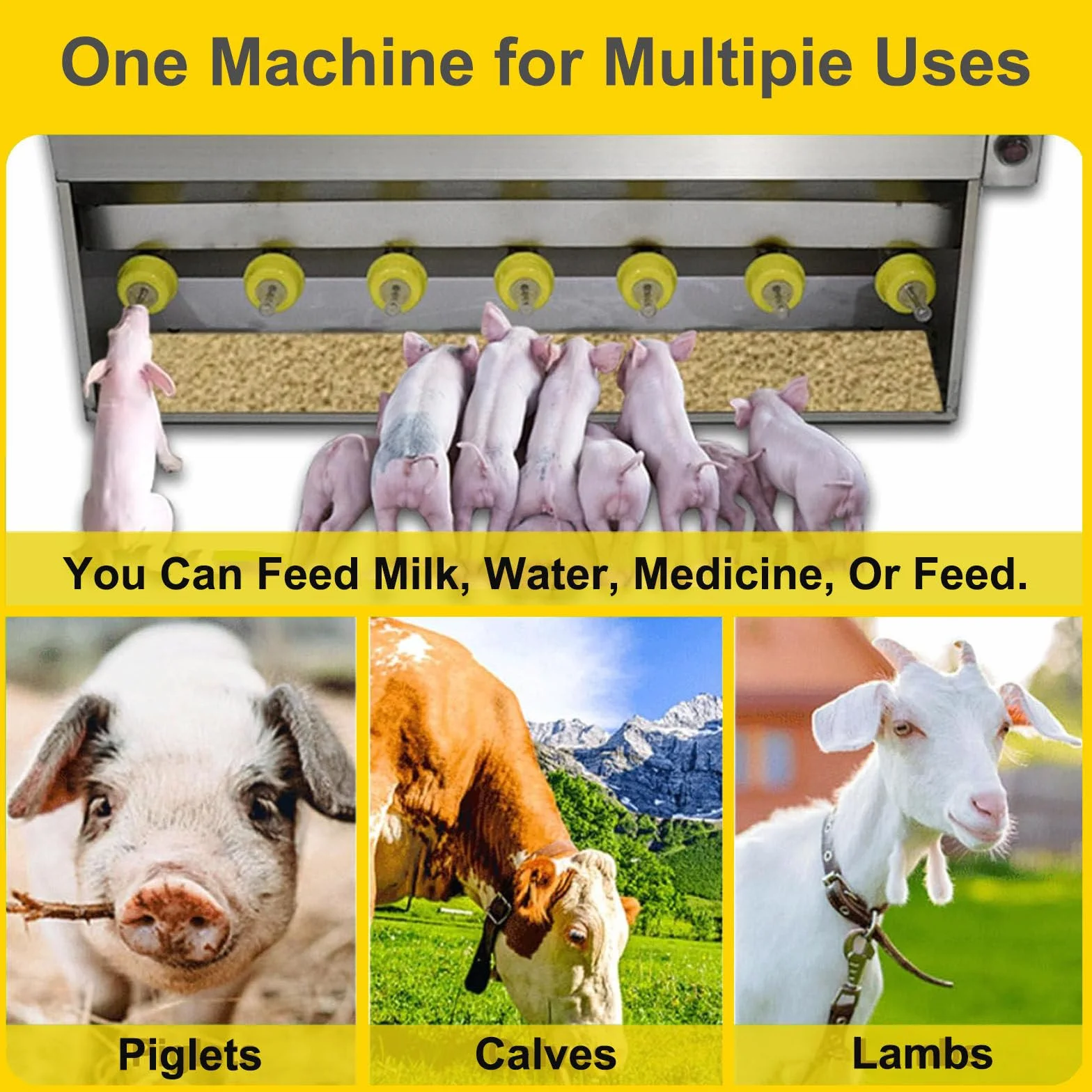 Biberón para Alimentación de Animales Grande - Alimentador de Leche Automático con Calor,15L/10 Pezones, 20L/14 Pezones, Sonido para Atraer a Crías (Lechones, Corderos, Terneros) 10 Nipples