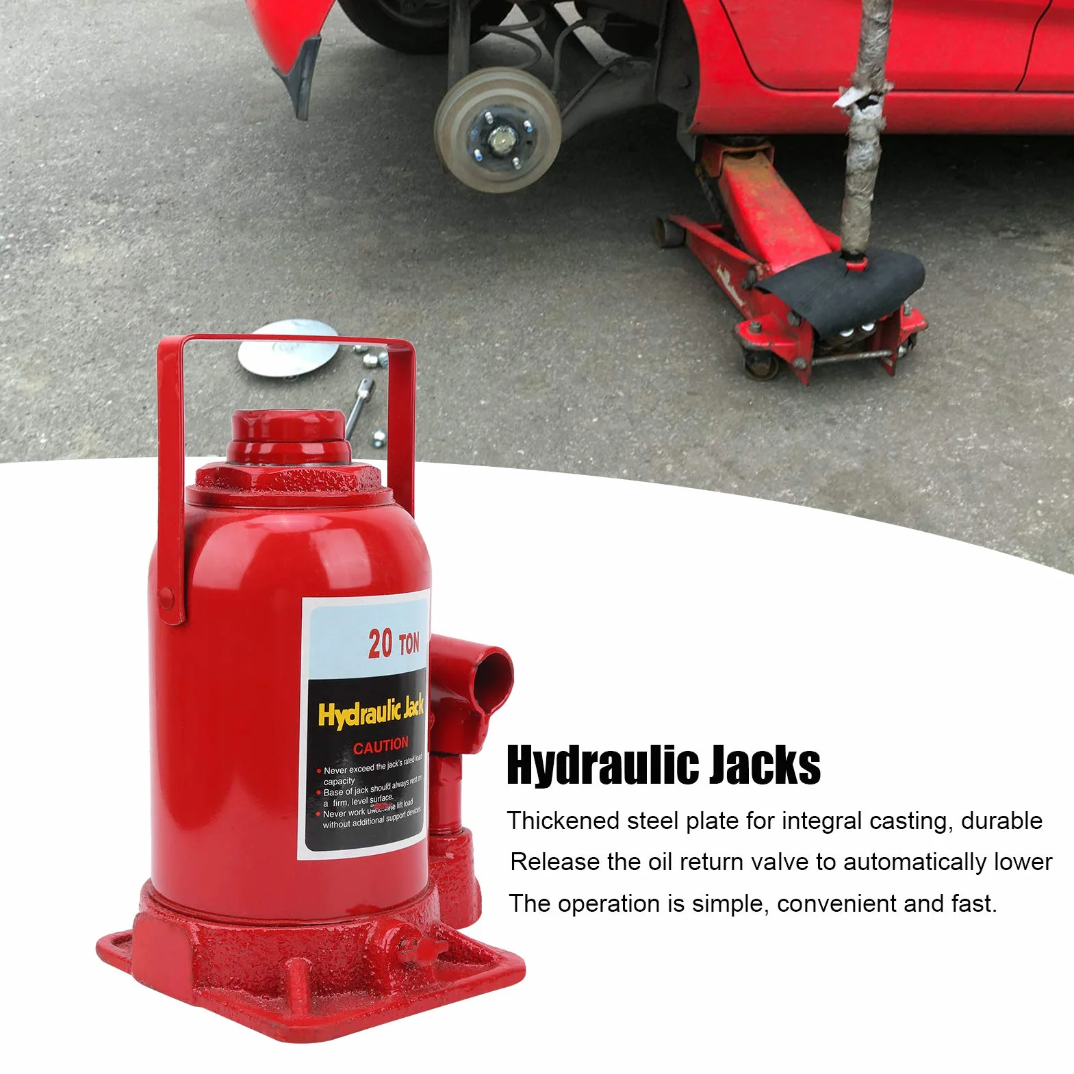 Gato Hidráulico de Botella Industrial, 20 Toneladas de Capacidad, Base Antideslizante con Placa de Acero, para Construcción, Automotriz, Agricultura