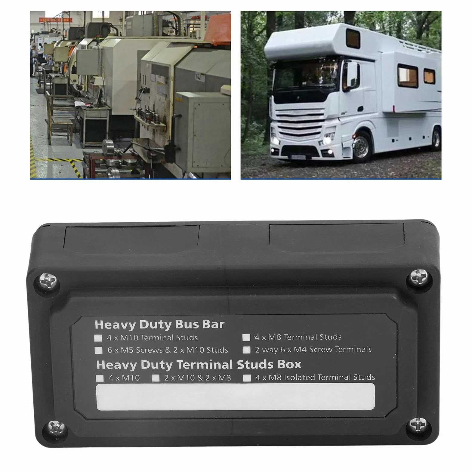 Bloque de distribución de barras, bloque de distribución de alimentación M8 caja barras con cubierta para coche y barco, DC 48 V 300 A (BLACK)