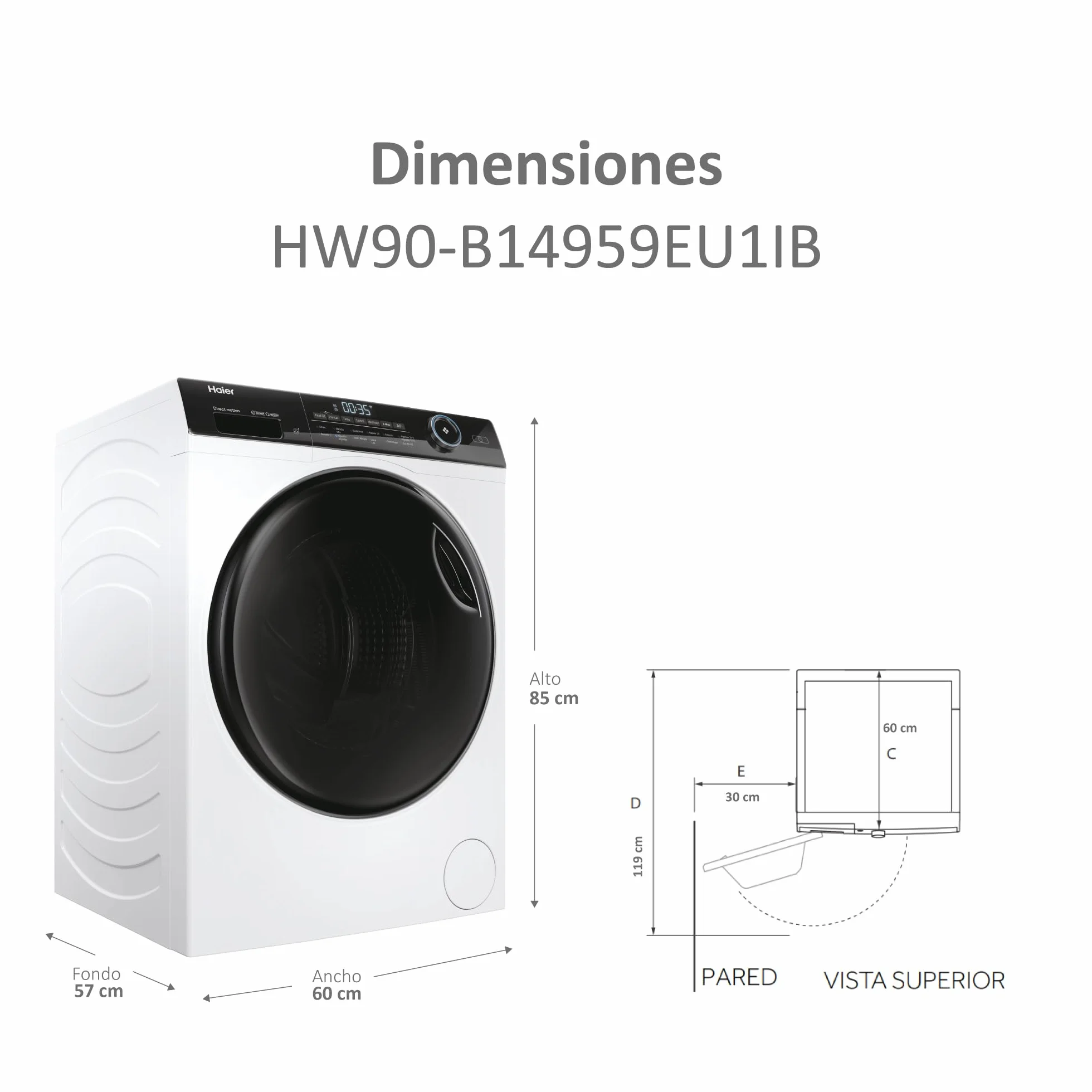 Haier I-Pro Series 5 HW90-B14959EU1IB Lavadora Carga Frontal 9KG 1400 RPM Motor Direct Motion Vapor Blanco