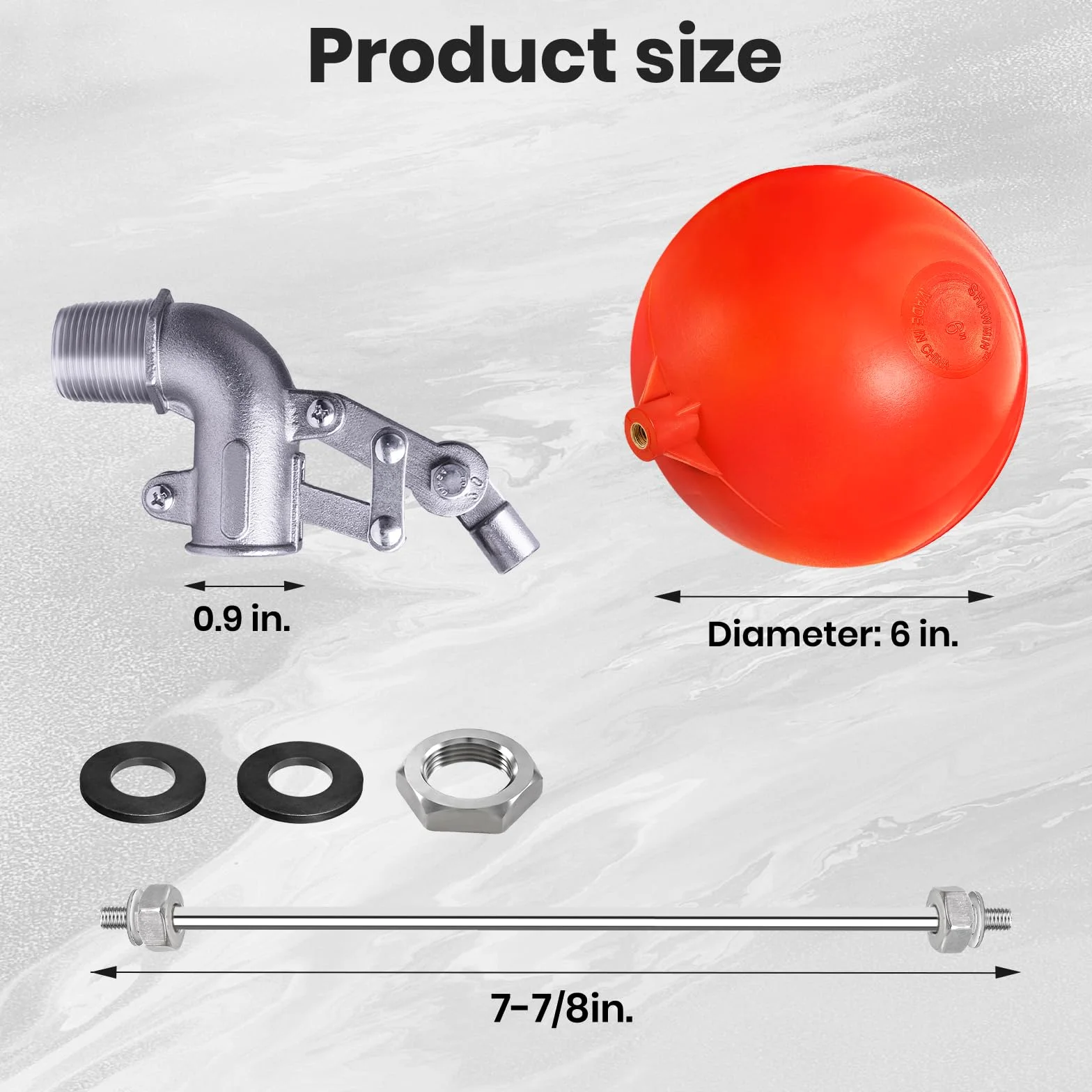 Válvula flotante de acero inoxidable de 3/4 pulgadas para tanque de agua, diseño resistente con varilla de ángulo ajustable para un control preciso del nivel de agua, incluye bola flotante de 6