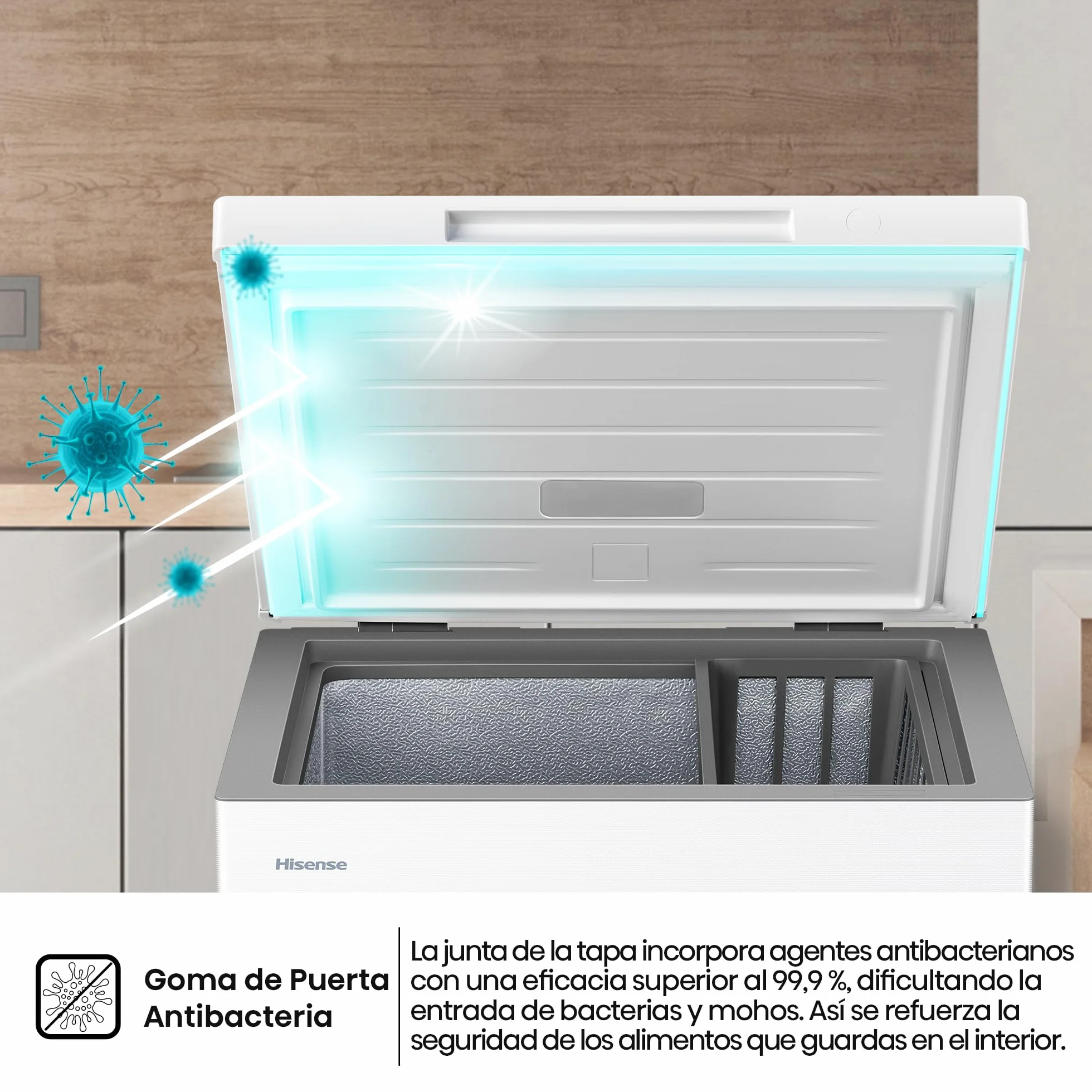 Hisense Arcón Congelador Horizontal 141L 86cm Congelación 360° Convertible Control Electrónico Freezer Protect Blanco