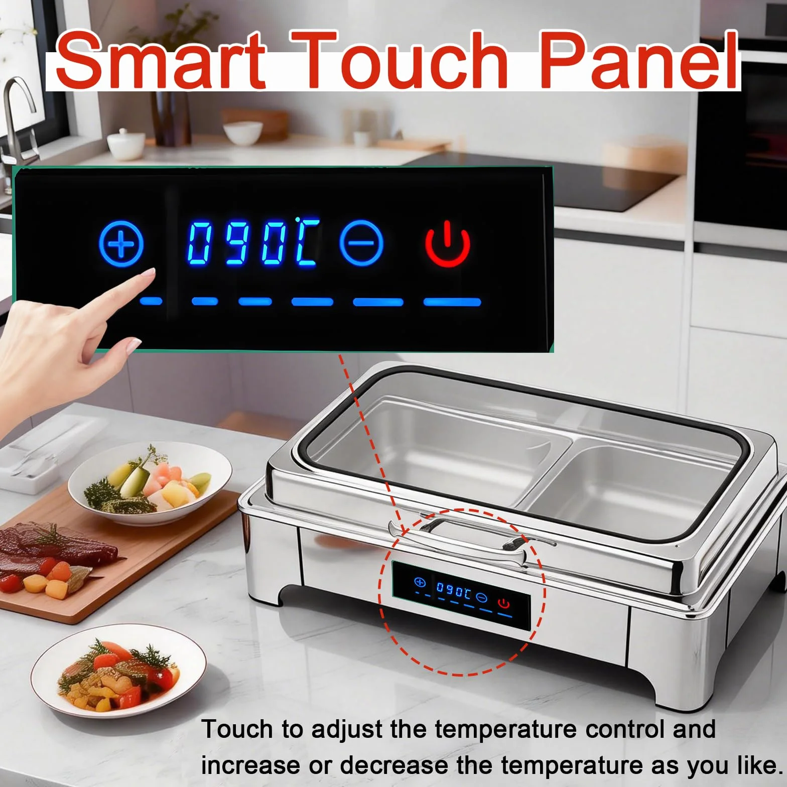 Calentador de Buffet Eléctrico 9L Acero Inoxidable con Tapa Visible y Toque Inteligente