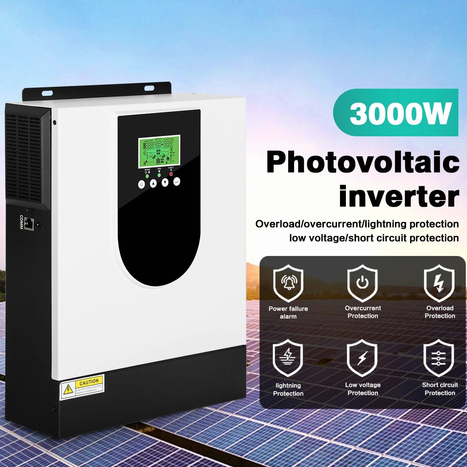 BuyWeek 3000W Inversor Híbrido 24V, Inversor Solar Híbrido con 80A MPPT Controlador de Carga Solar MPPT, Onda Sinusoidal Pura Inversor, 30-400V DC a 220V/230V AC, para Casa, RV, Off-Grid