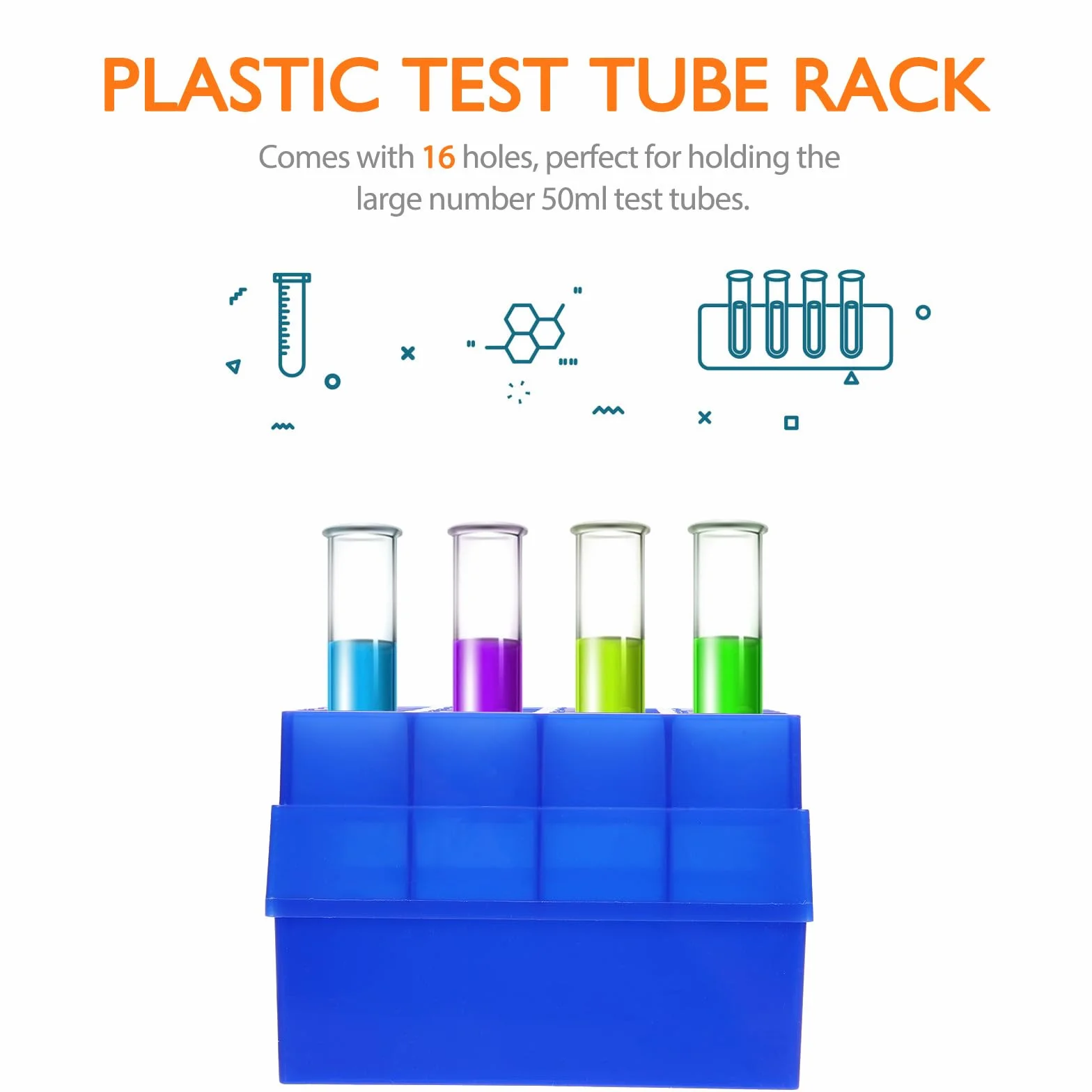 Soporte de Tubos de Microcentrífuga de Plástico Azul 50ml para 16 Tubos Investigación Científica