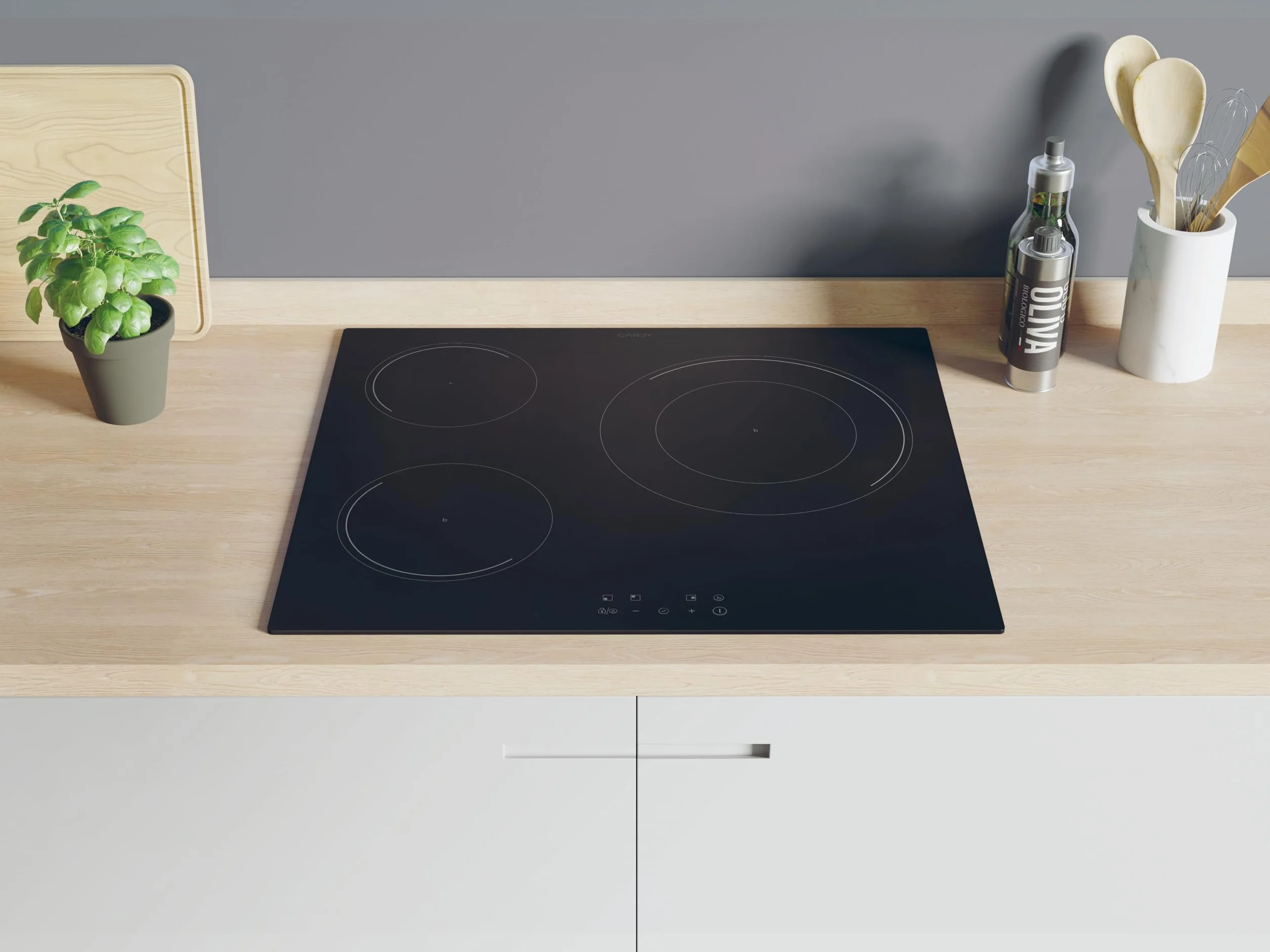 Candy CI633CBB1 Placa Inducción 60cm 7,2KW 3 Zonas Paellero 28CM 9 Niveles Potencia Negro