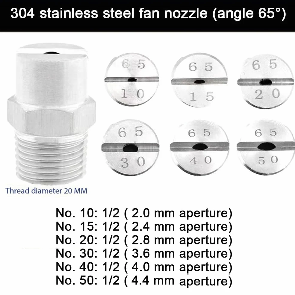 Boquilla for hidrolavadora, boquilla de acero inoxidable 65 grados, puntas 1/8, 1/4, 3/8 y 1/2 pulgadas, paquete 5 o 10(No.15: 1/2 (2.4 Mm Aperture),5pcs)