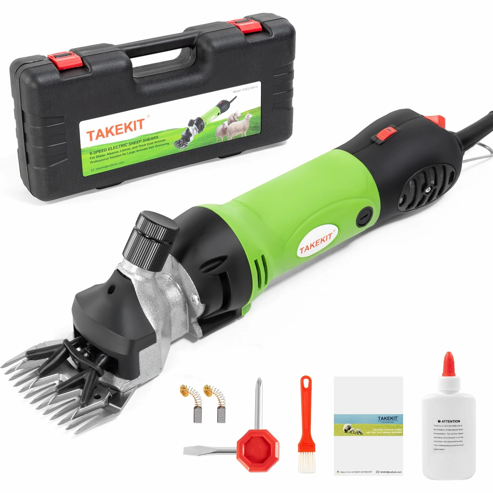TAKEKIT Tijeras para ovejas, 500 W, profesional y resistente, para aseo, 6 velocidades, cortadora eléctrica de animales para alpacas, llamas, corderos y ganado grande con pelaje grueso