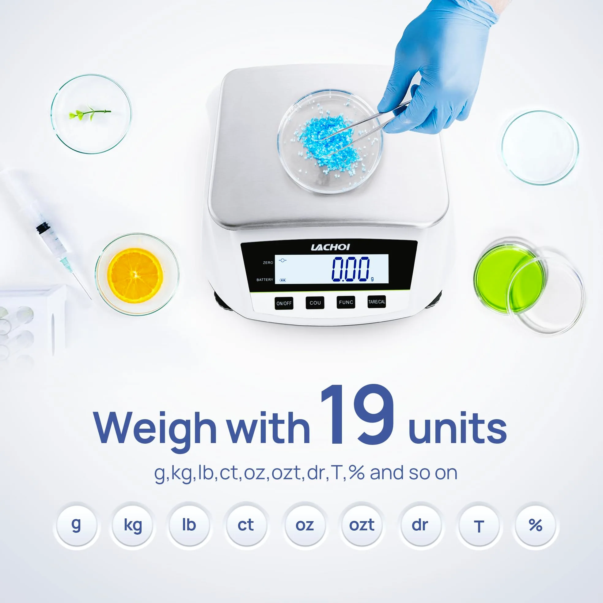 Balanza analítica de laboratorio de 5000 g x 0,01 g, báscula analítica de alta precisión, escala científica de joyería de precisión de 0,01 g (sin peso de prueba)