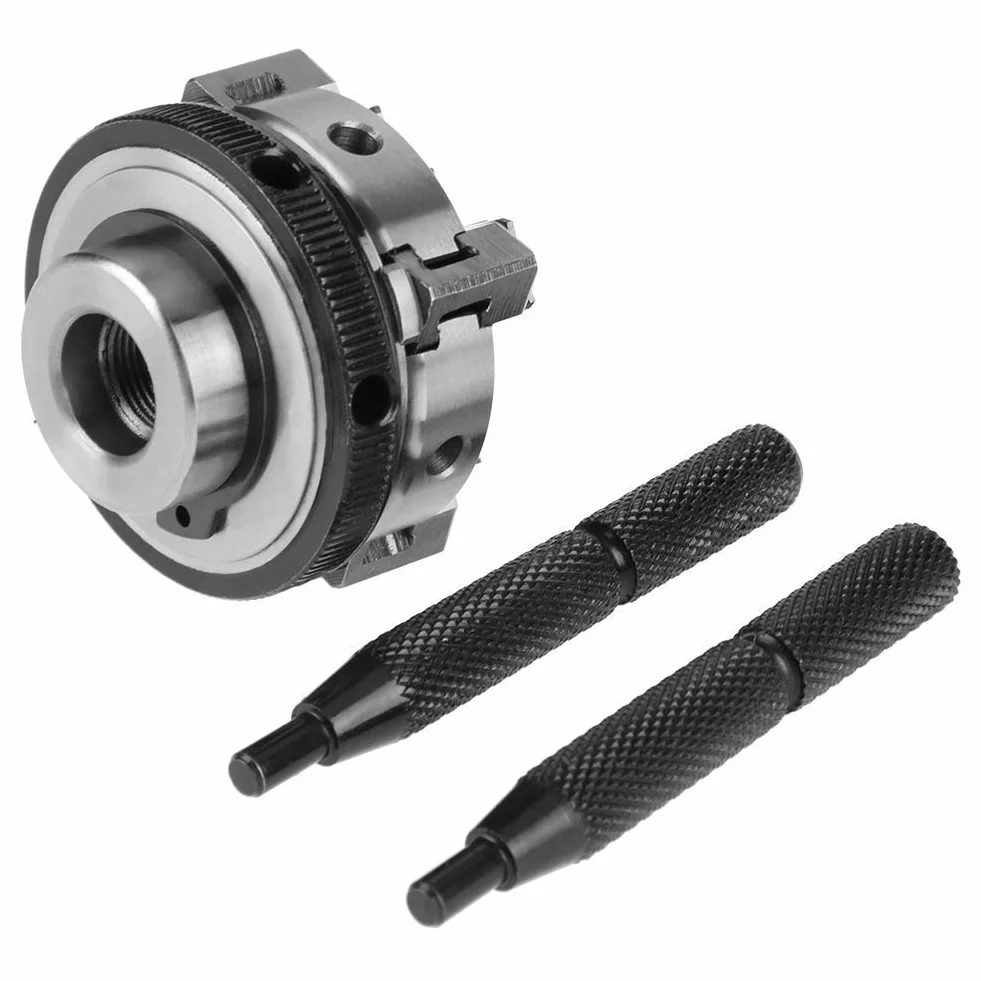 50mm Mini 4 mordazas Reversible autocentrante M14 Thread Mount Torno Chuck manual K02-50 con 2 piezas Barra de bloqueo