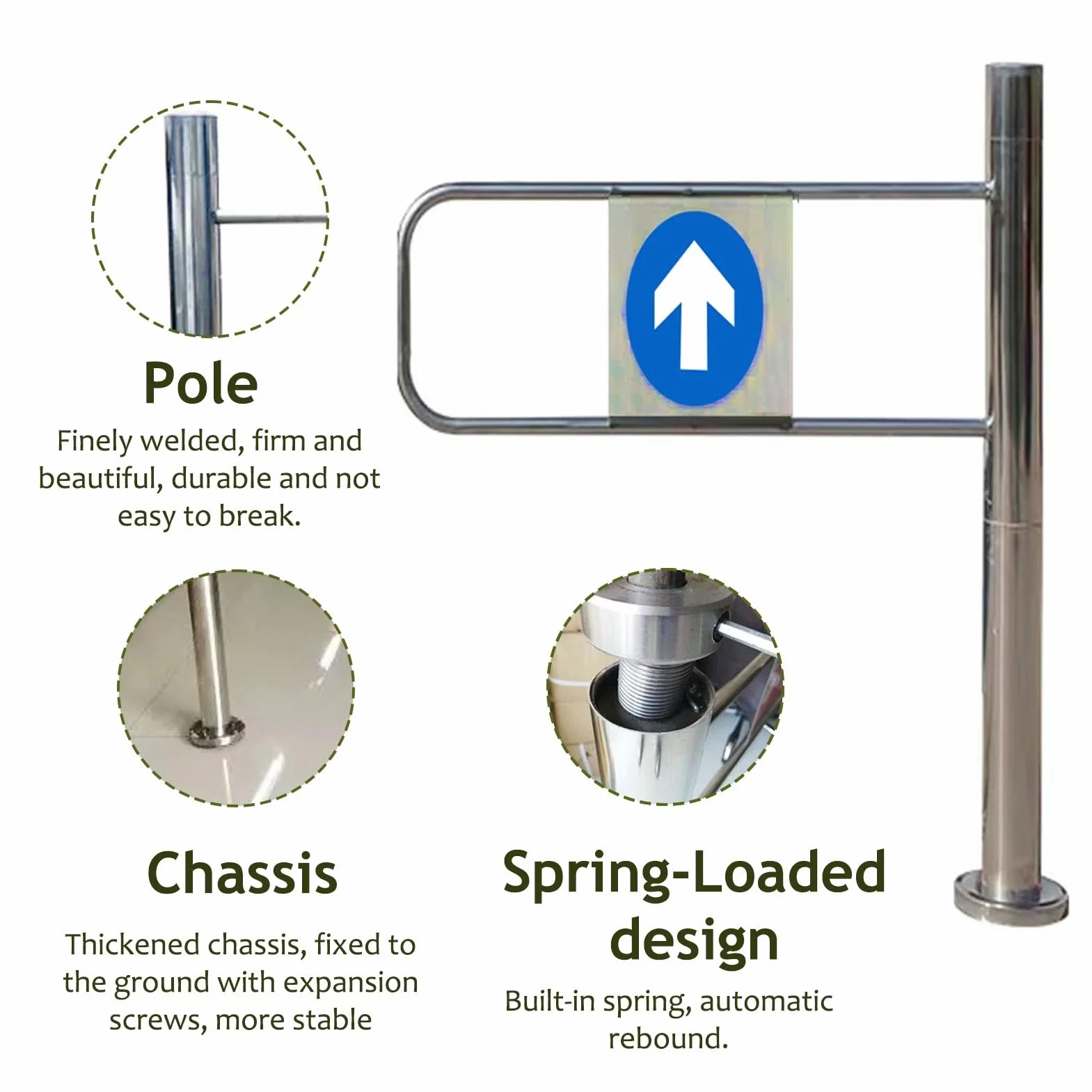 Puerta oscilante de seguridad universal ajustable de acero inoxidable para entradas de supermercados, barrera giratoria unidireccional para mejorar la seguridad y soluciones de control de multitudes