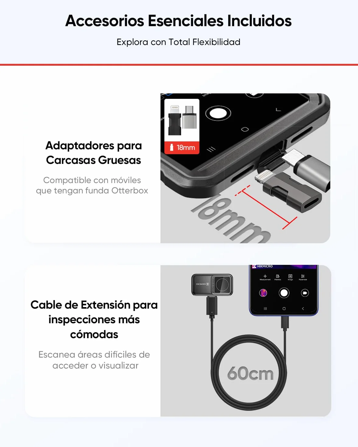 Cámara térmica HIKMICRO MiniE - iOS/Android, Mejora de imagen SuperIR, 25Hz, para móvil/tableta, USB-C/Lightning (compatible con iPhone 15/16)