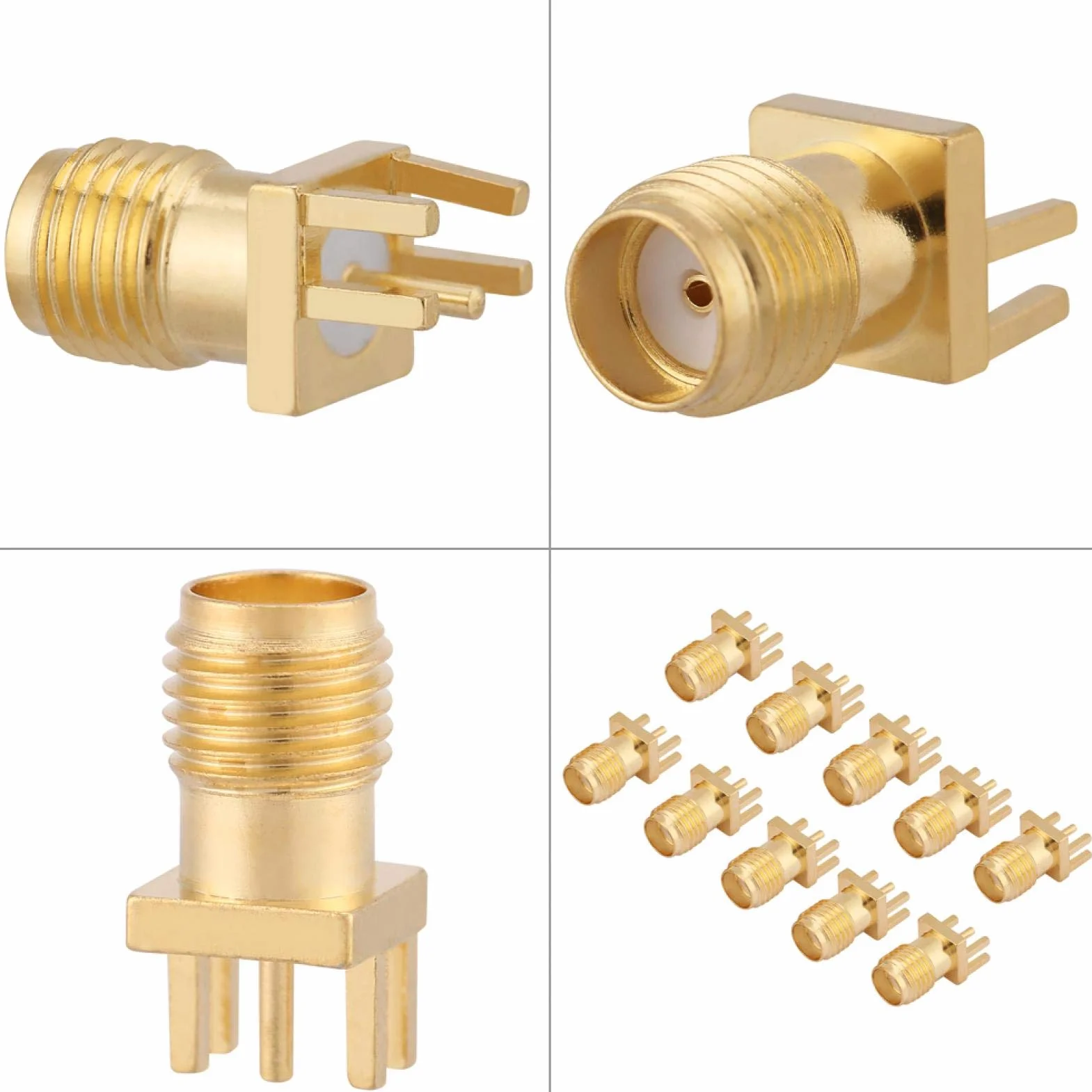 Yosoo SMA Connector, Conector de Enchufe SMA de latón de 10 Piezas, Conectores Hembra SMA PCB de Montaje en Conectores RF de 50 ohmios para módulos inalámbricos