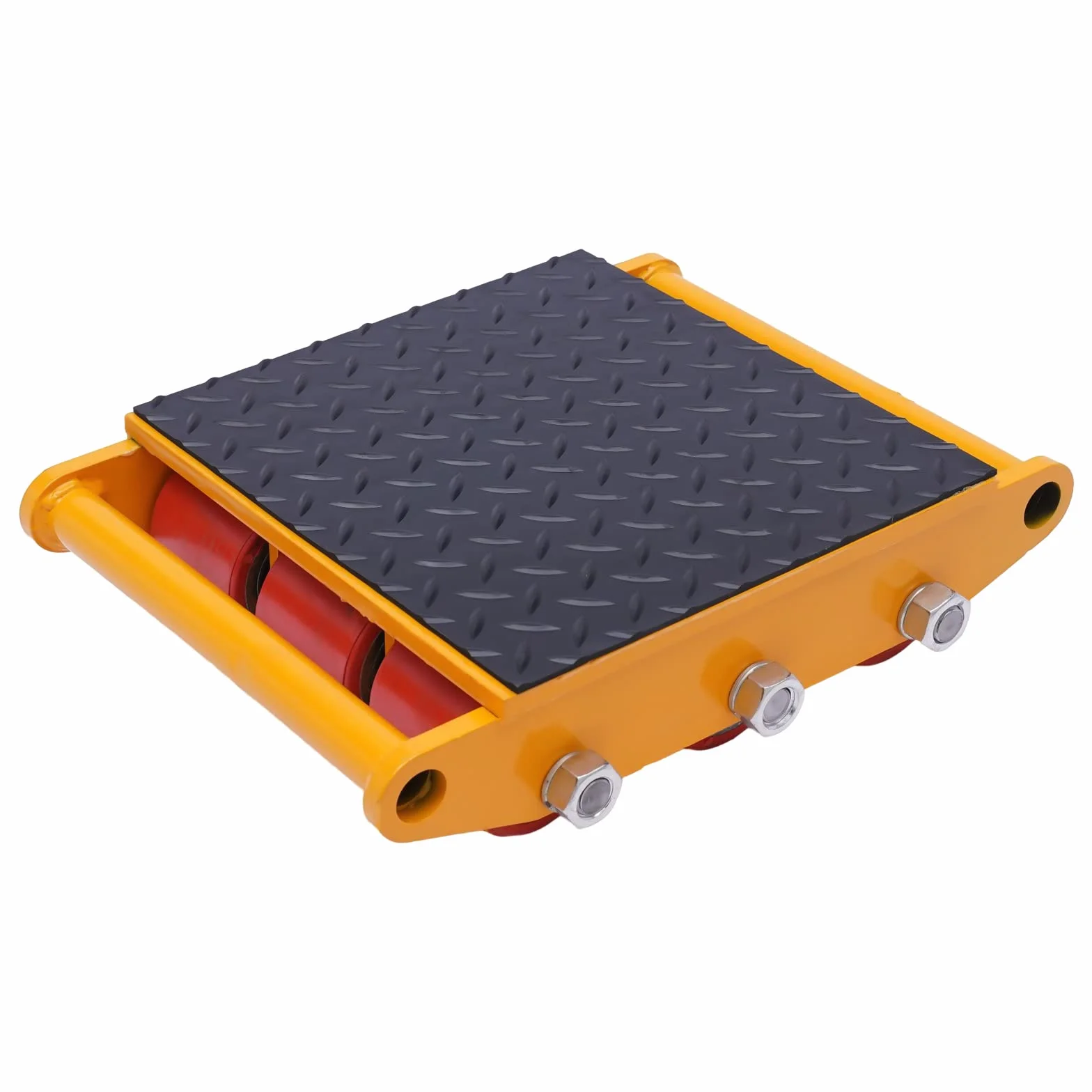 15T Transpaleta de goma, 33.000 Lb, carro de transporte mecánico, 9 ruedas de poliuretano, fondo grueso, con brazo de dirección, para el transporte de mercancías y equipos pesados, amarillo