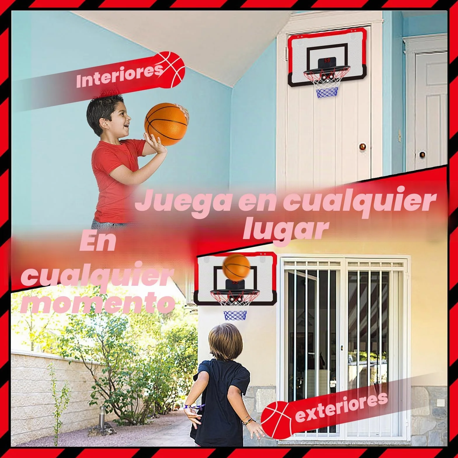 TEUVO Canasta Baloncesto Infantil Mini con 4 Canastas Interior Exterior Regalo Niños Niñas