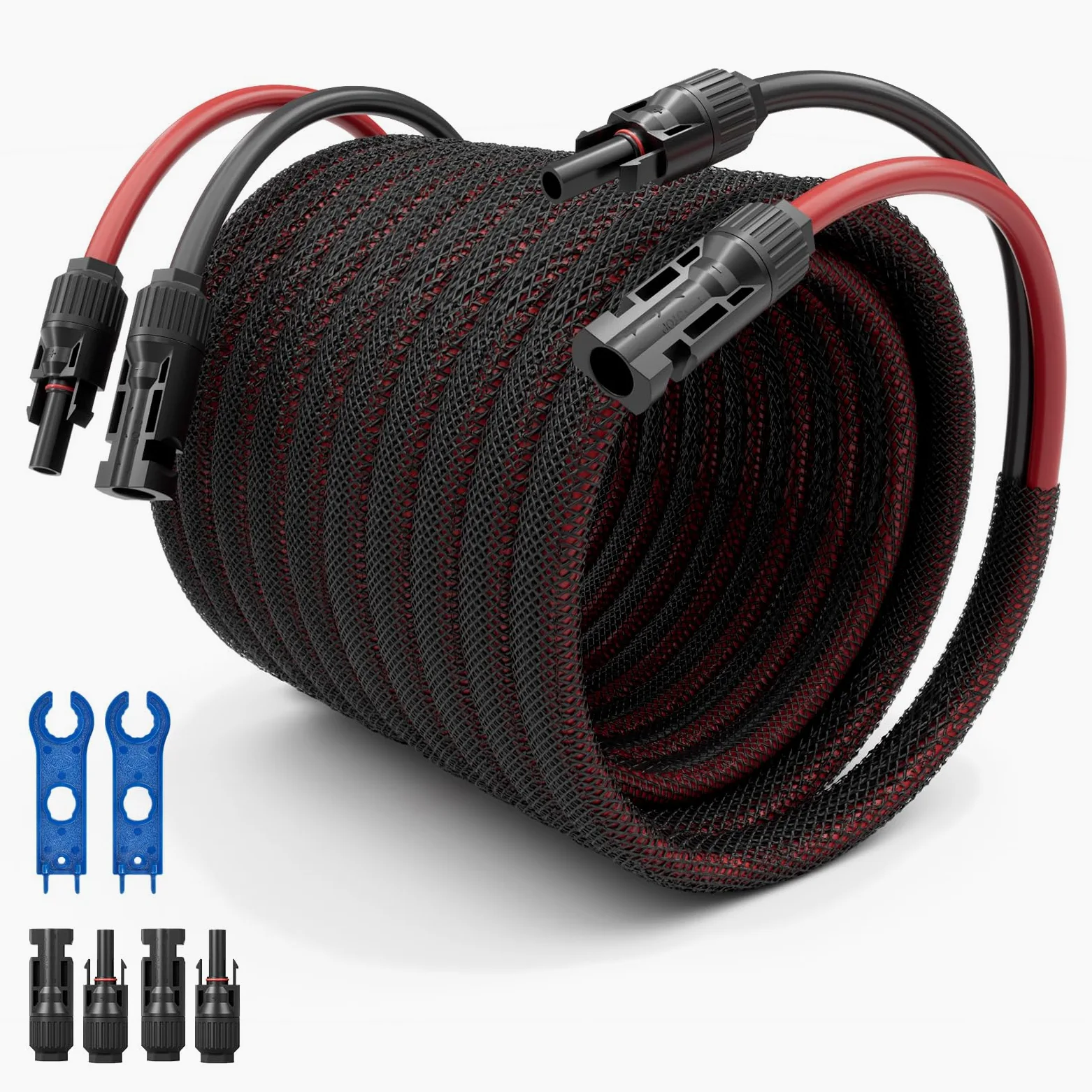 Cable de extensión de panel solar de 10 AWG, 6 mm², 20 pies, cable fotovoltaico de cobre con funda, IP67 impermeable, ignífugo, cable solar para exteriores para paneles solares y sistemas de