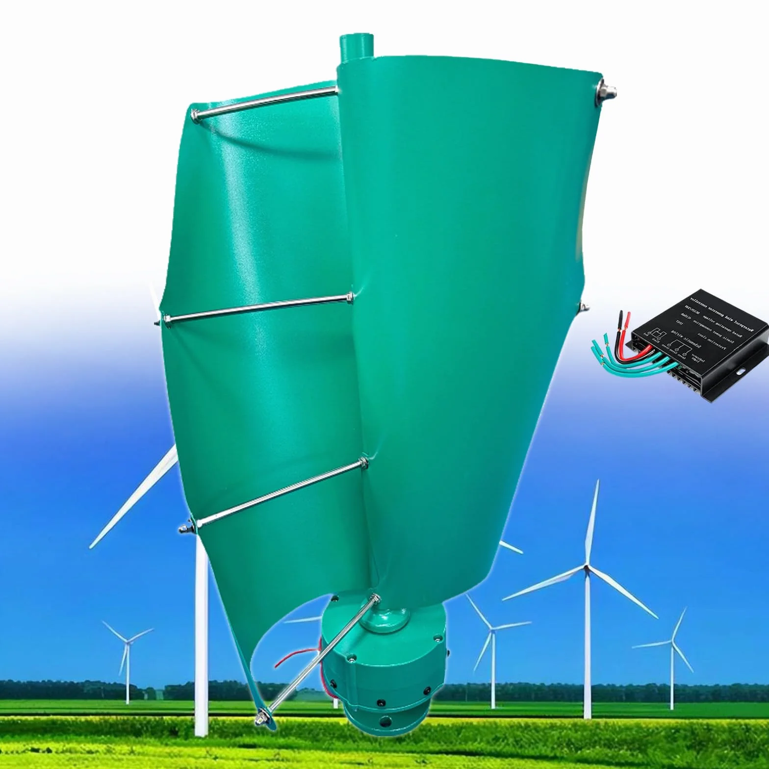 Aerogenerador de 12000W, 12V 24V 48V Turbina Eólica Vertical de Eje Helicoidal de Levitación Magnética, Generador de Imán Permanente Trifásico, para Casa, Terraza, Chalet o Autocaravana,A-12V