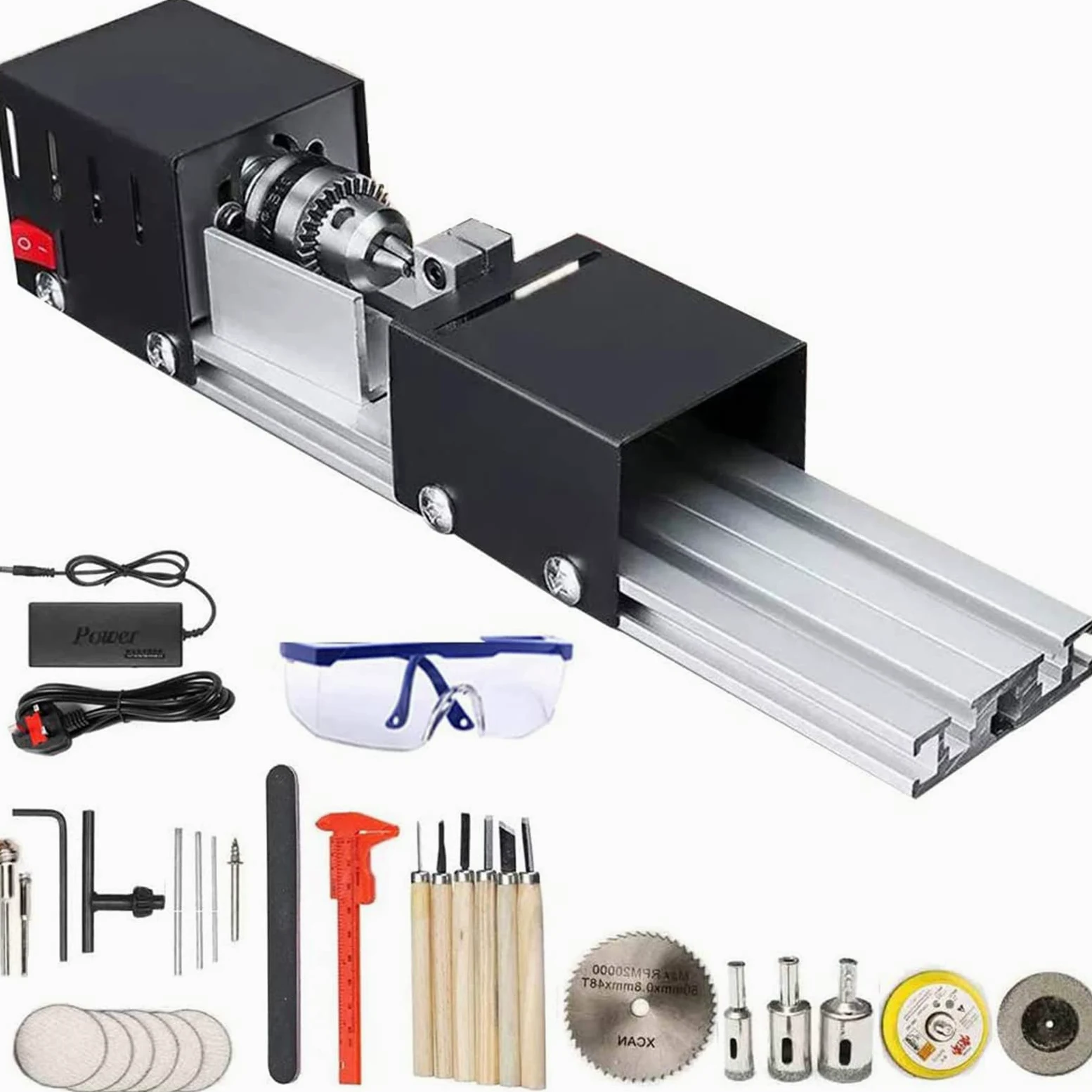 Mini Torno Madera 100 W, Miniatura Torno De Pulido Y Pulido De Cuentas, 7000 Rpm Trabajo De Madera DIY Torneado Máquina, Mini Beads Machine, Herramienta De Pulido Rotary