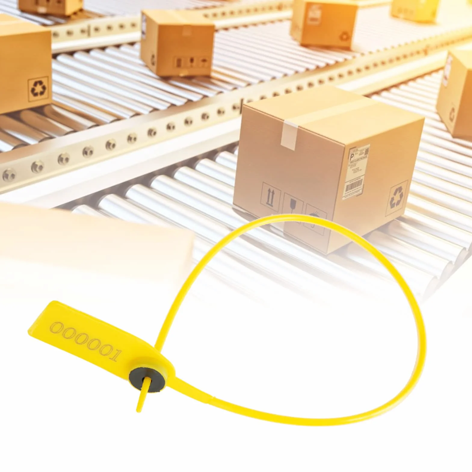Precintos de seguridad de plástico amarillo 40 cm para camión con número, a prueba de manipulaciones
