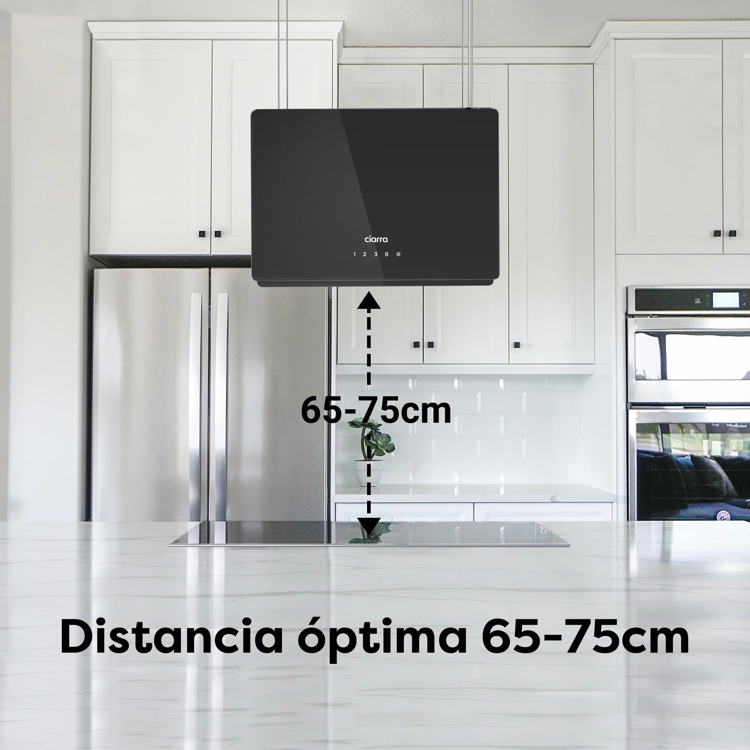 CIARRA CBCB4850 Campana Extractora Isla 48cm 700m³/h WiFi Control Táctil Clase A+++ Filtro Carbón 4 Velocidades LED Negro