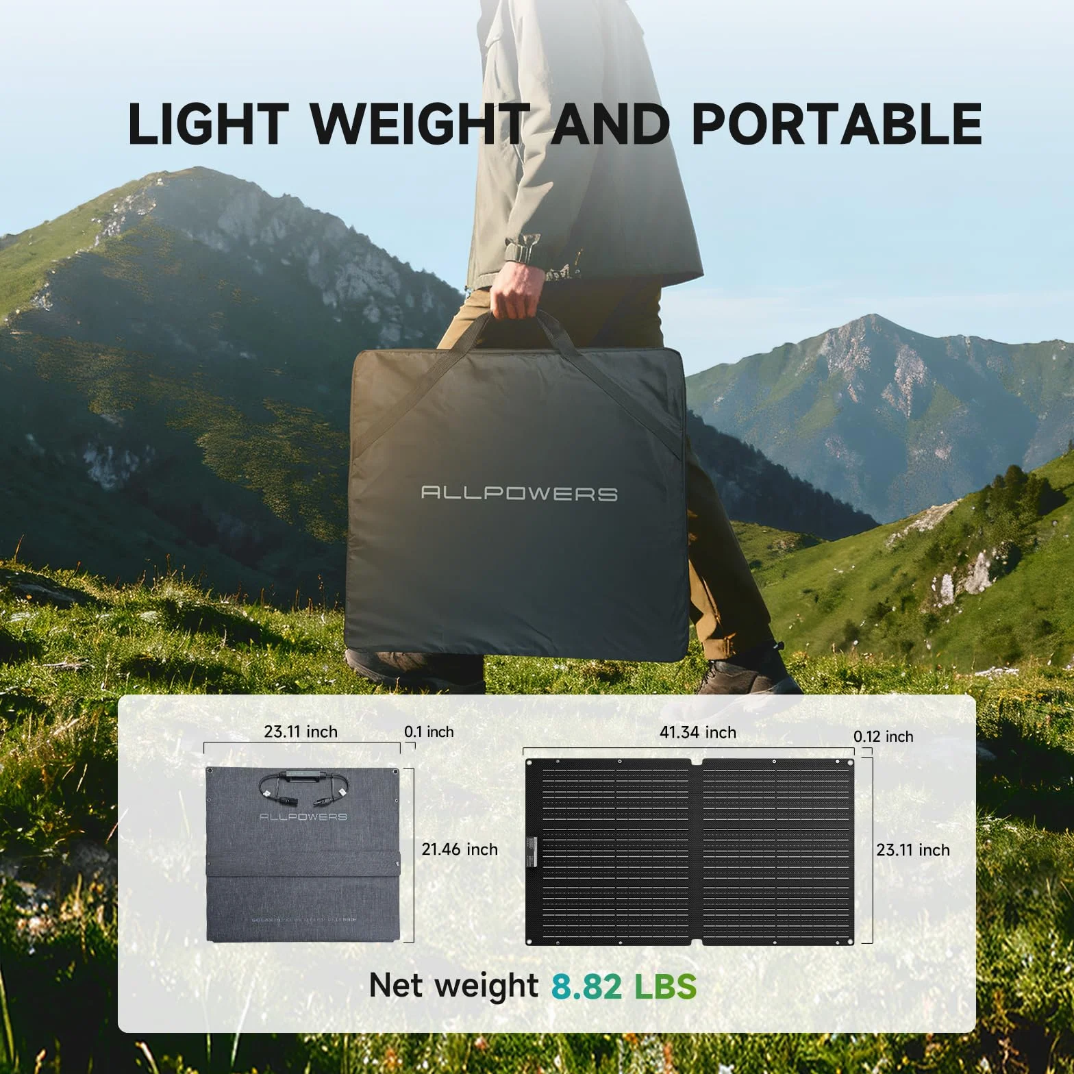 ALLPOWERSSOLAX SE100 4kg Placa Solar Portátil 100W Plegable,Panel Solar Monocristalino Alta Eficiencia 25%,IP68 Impermeable para Acampada,Viajes, Emergencias Compatible con Baterías Móviles
