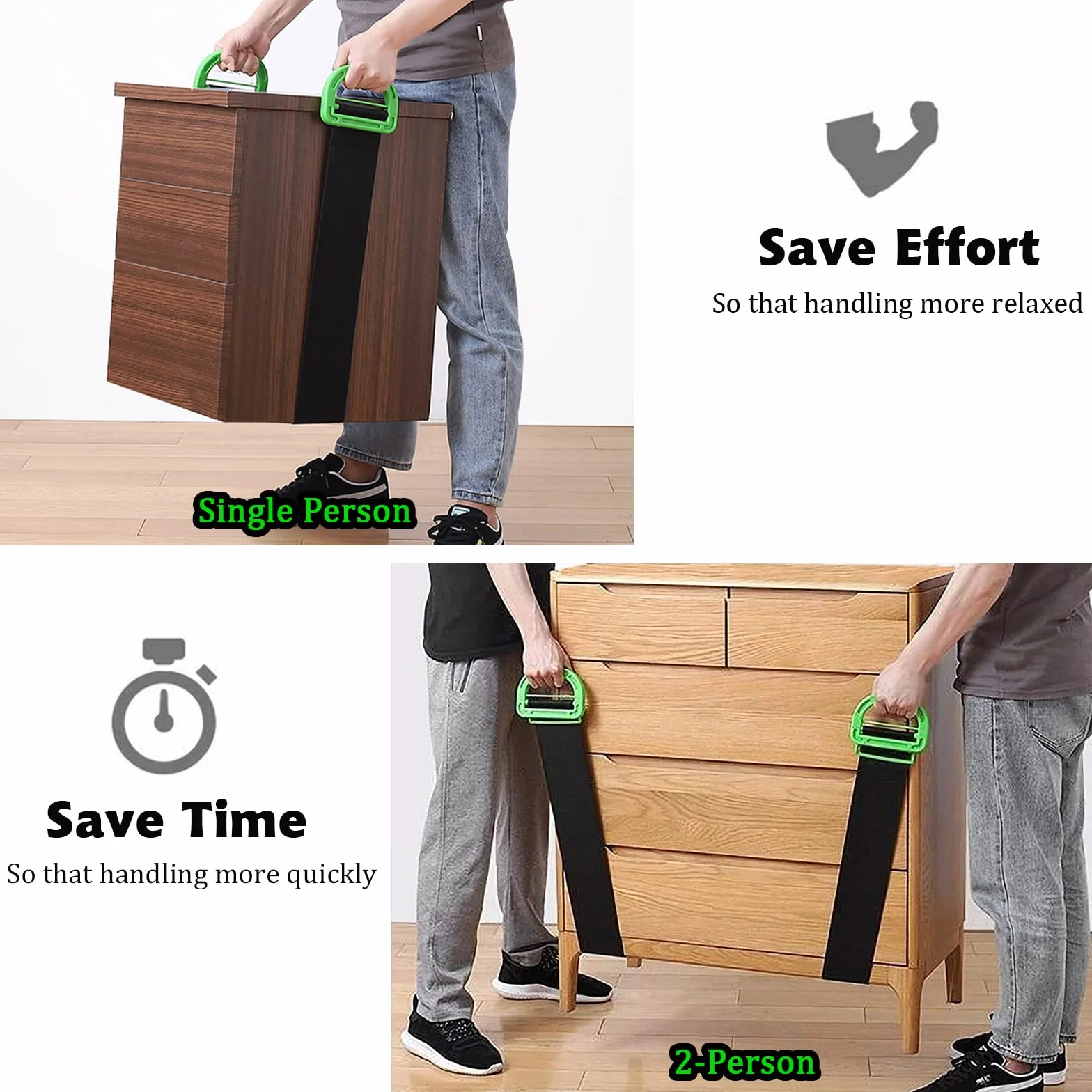 Paquete de 2 Correas para Mover y Levantar Muebles, Cajas, Colchón, con 2 Pares de Guantes
