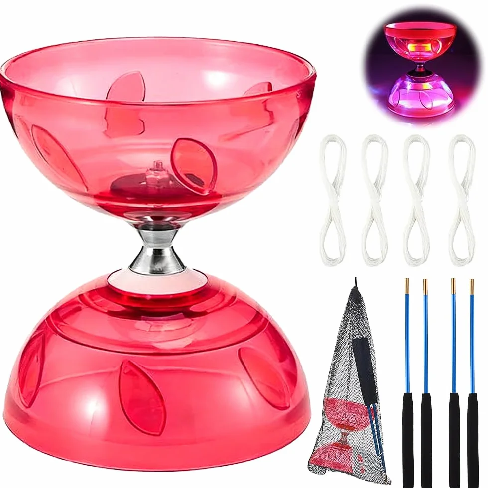 Juego de Diábolo LED Malabares con Palos y Cuerdas de Repuesto, Rojo