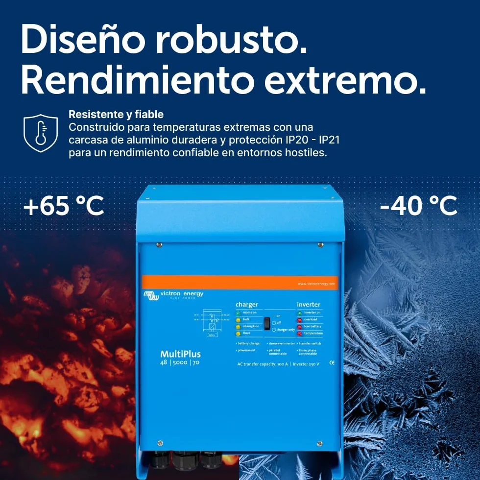 Victron Energy MultiPlus 5000VA 48-Voltios 230V Inversor de Onda sinusoidal Pura 70 amperios Cargador de batería