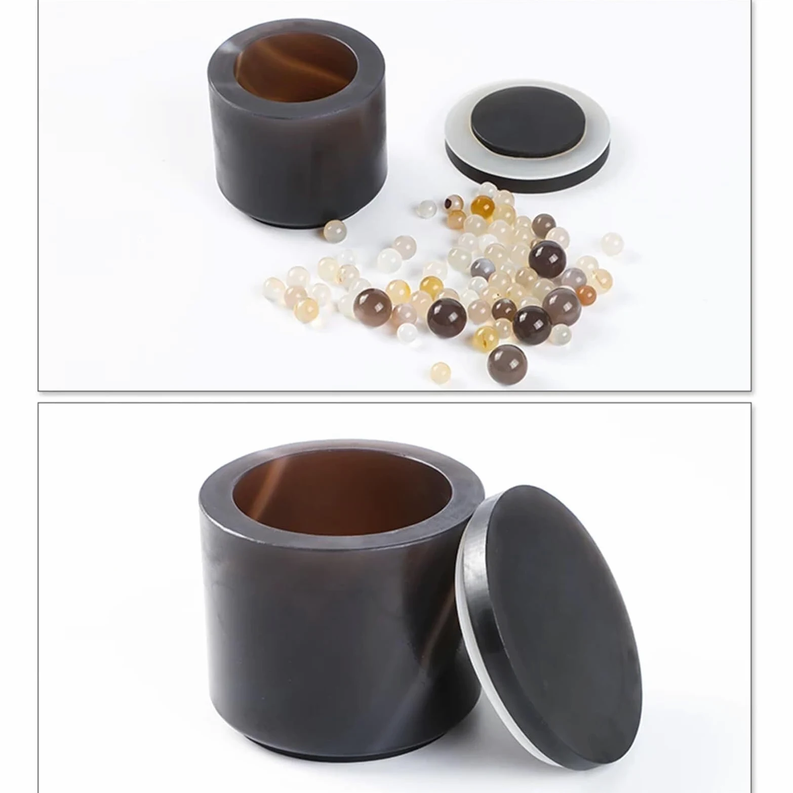 Tanque de molienda de ágata Natural, Herramienta de molienda de mortero Compatible con Molino de Bolas planetario, dureza 7.2-7.5, sin impurezas, Molinillo de ágata Duradero (50ml)